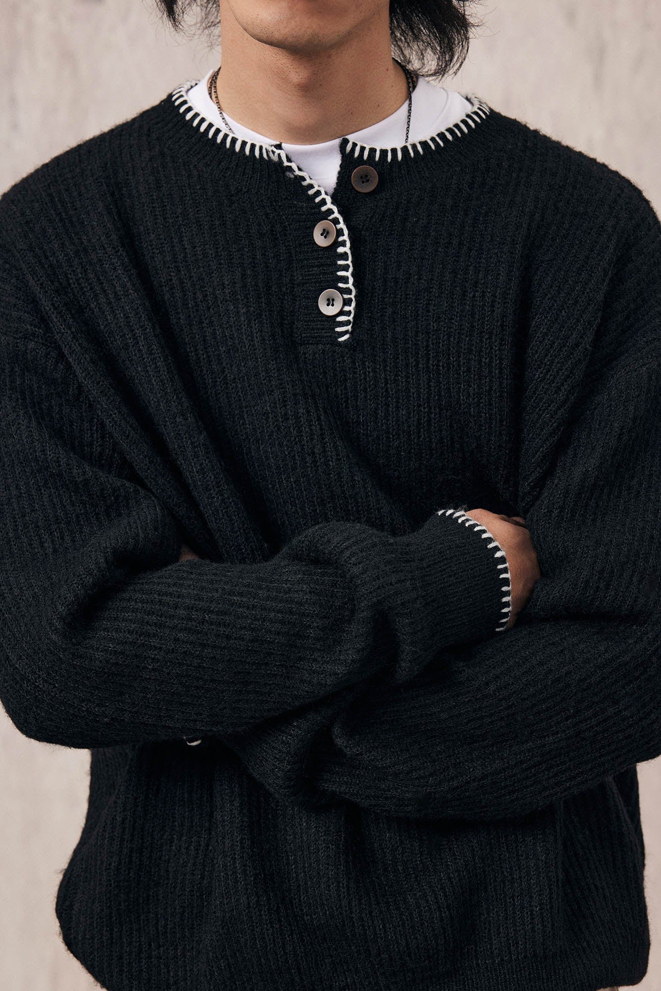 IN EXISTENCE Essential Ribbed Henley Sweater, premium urban and streetwear designers apparel on PROJECTISR.com, IN EXISTENCE