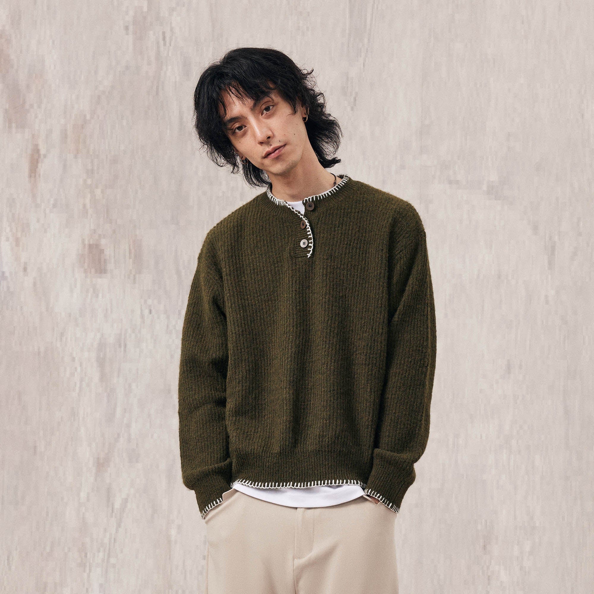 IN EXISTENCE Essential Ribbed Henley Sweater, premium urban and streetwear designers apparel on PROJECTISR.com, IN EXISTENCE