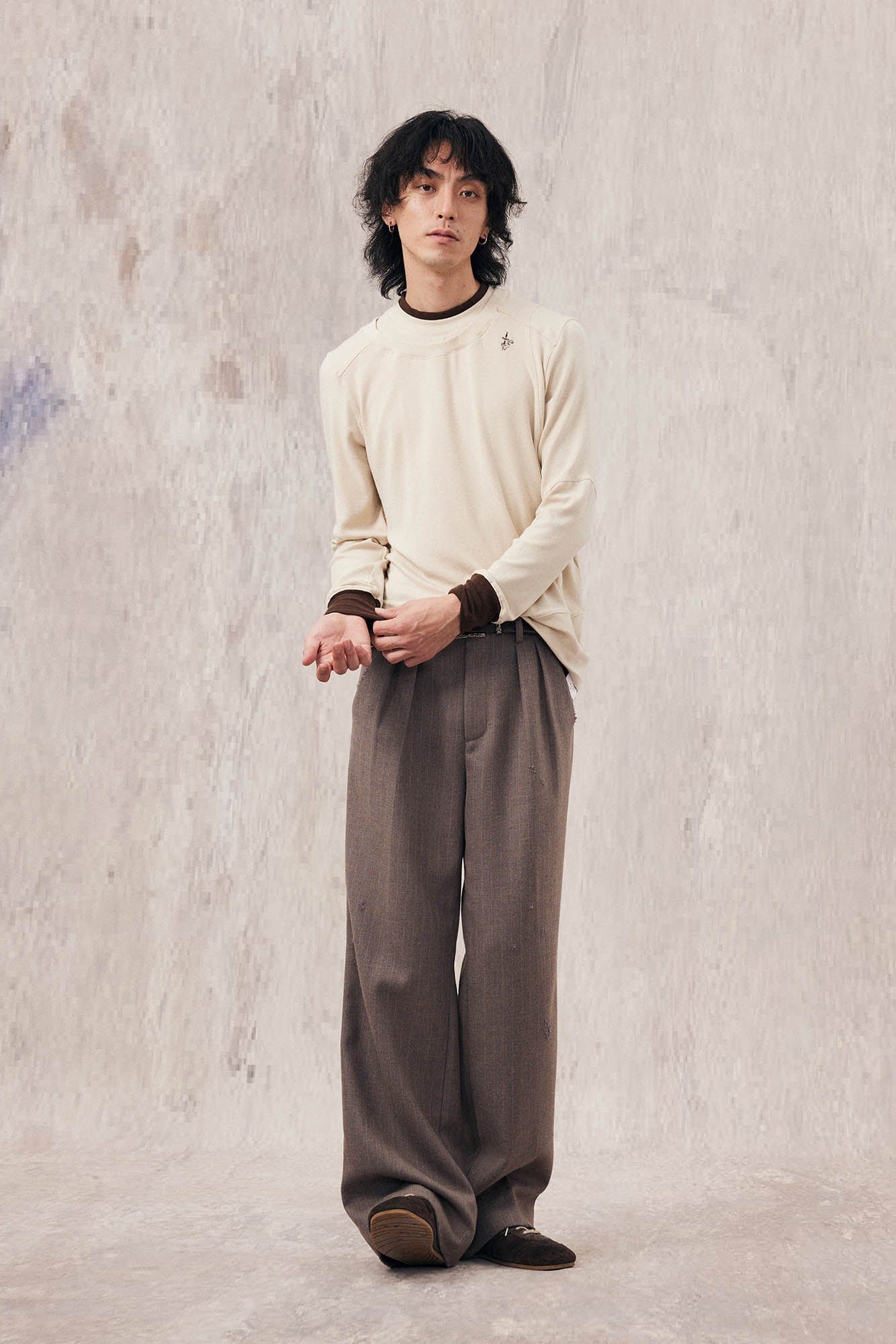 IN EXISTENCE Layered Asymmetrical Neck Embroidered Long-Sleeve Tee, premium urban and streetwear designers apparel on PROJECTISR.com, IN EXISTENCE