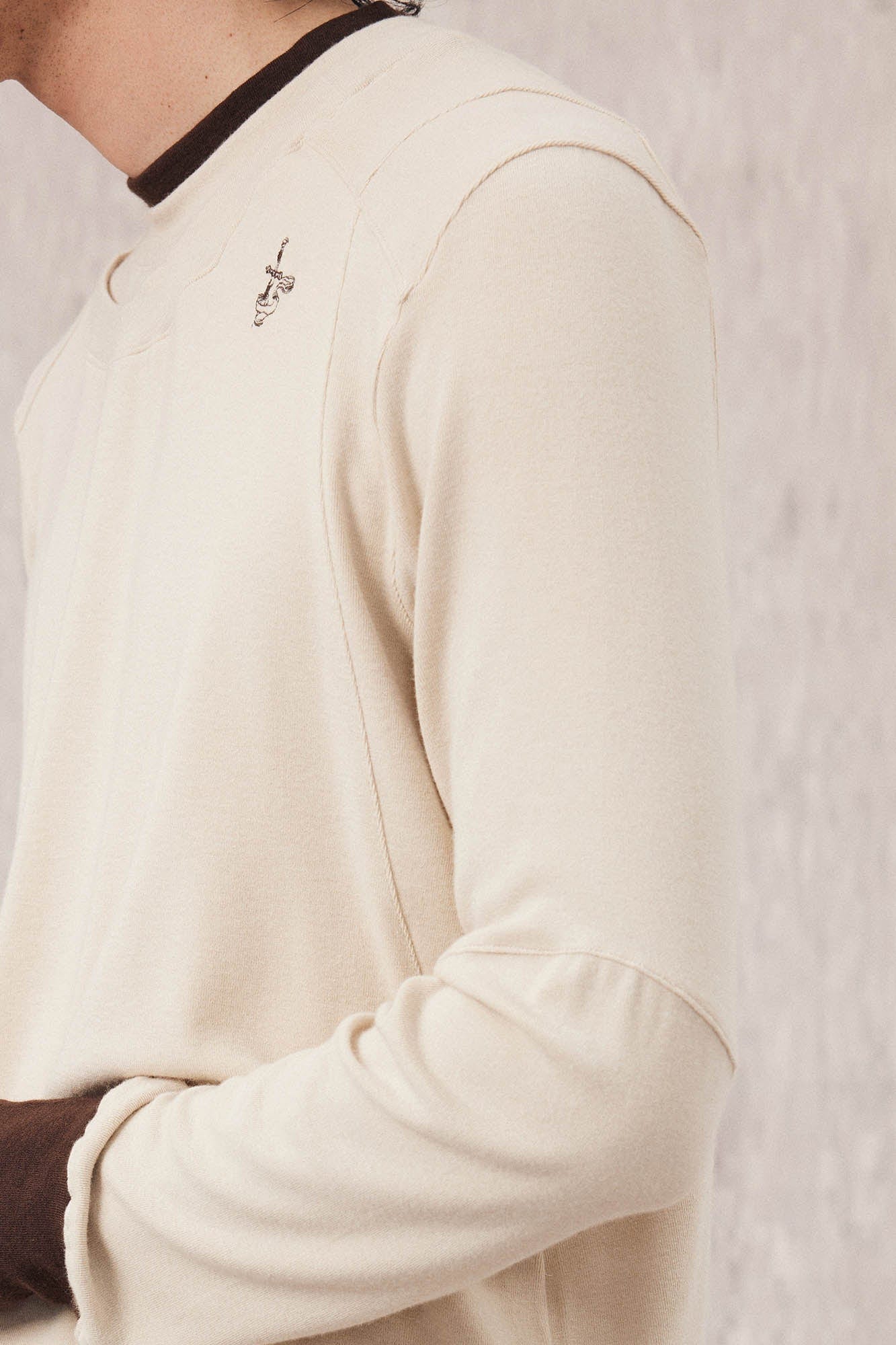 IN EXISTENCE Layered Asymmetrical Neck Embroidered Long-Sleeve Tee, premium urban and streetwear designers apparel on PROJECTISR.com, IN EXISTENCE