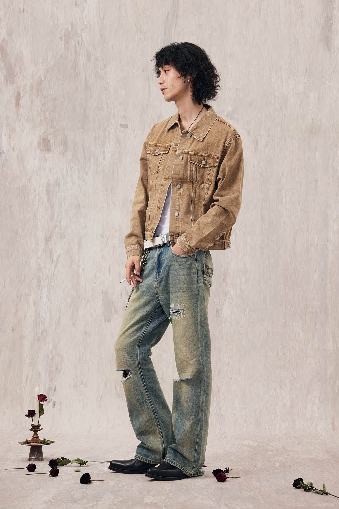 IN EXISTENCE Distressed Cut-Out Oversized Jeans, premium urban and streetwear designers apparel on PROJECTISR.com, IN EXISTENCE