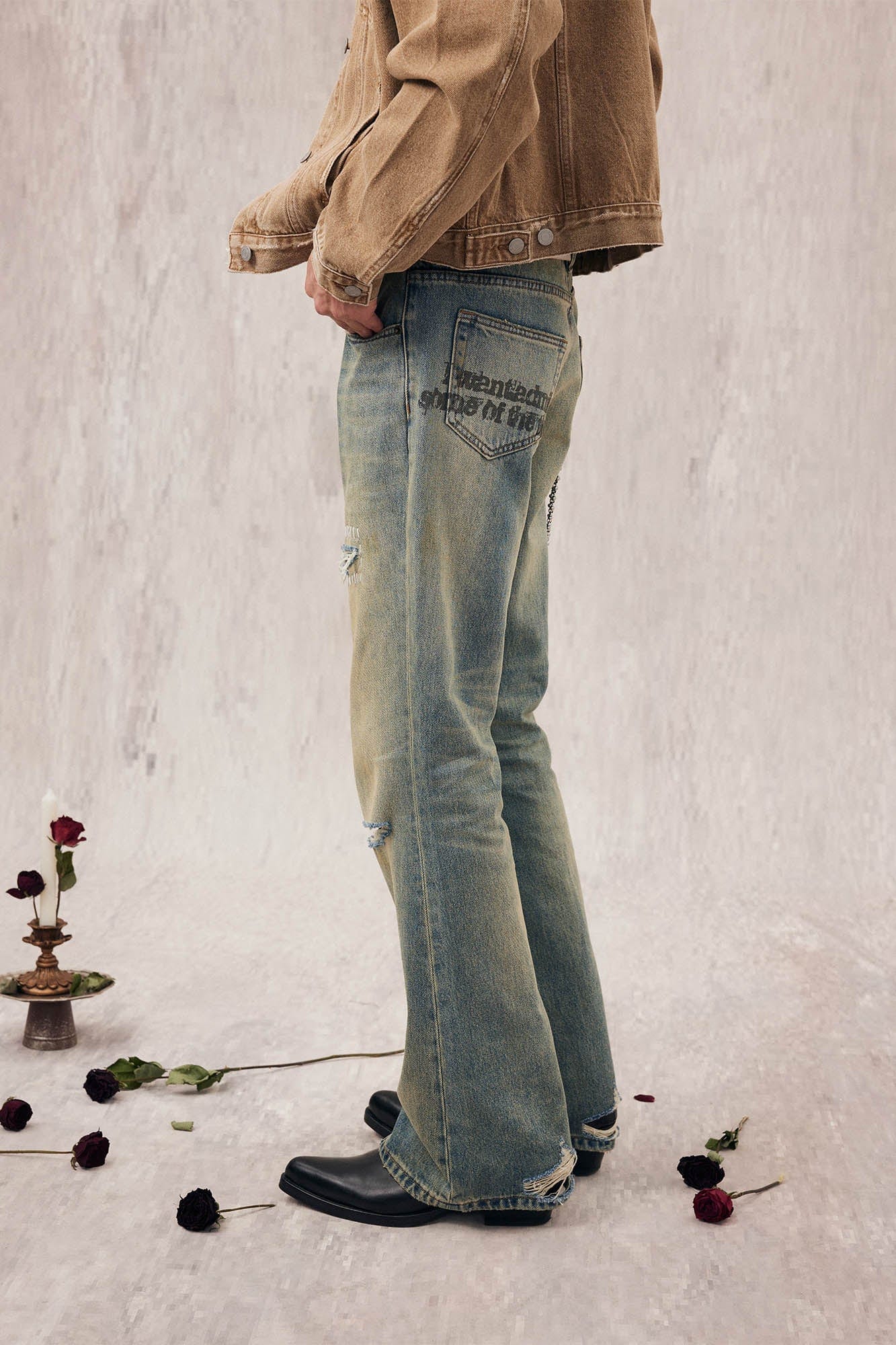 IN EXISTENCE Distressed Cut-Out Oversized Jeans, premium urban and streetwear designers apparel on PROJECTISR.com, IN EXISTENCE