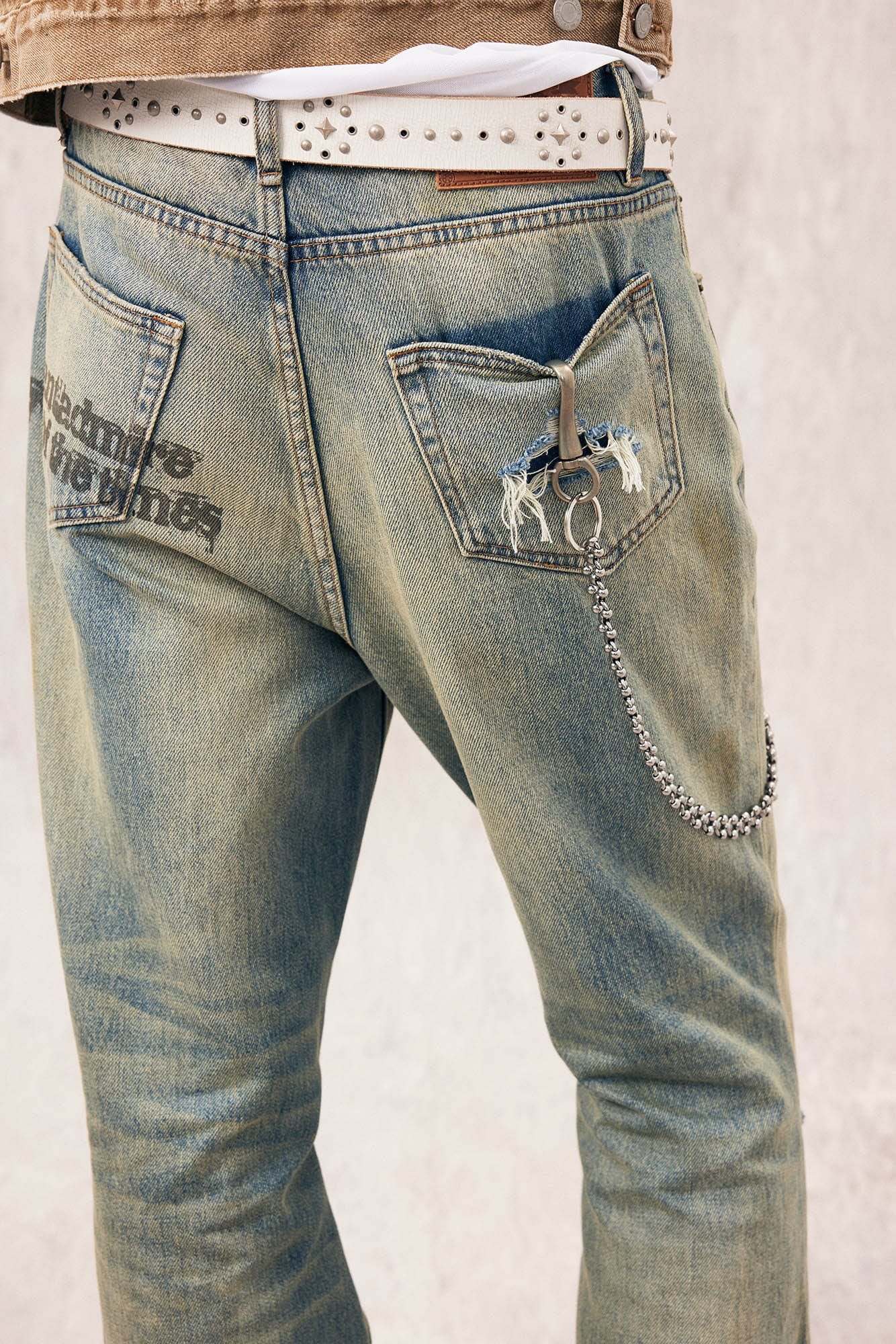 IN EXISTENCE Distressed Cut-Out Oversized Jeans, premium urban and streetwear designers apparel on PROJECTISR.com, IN EXISTENCE