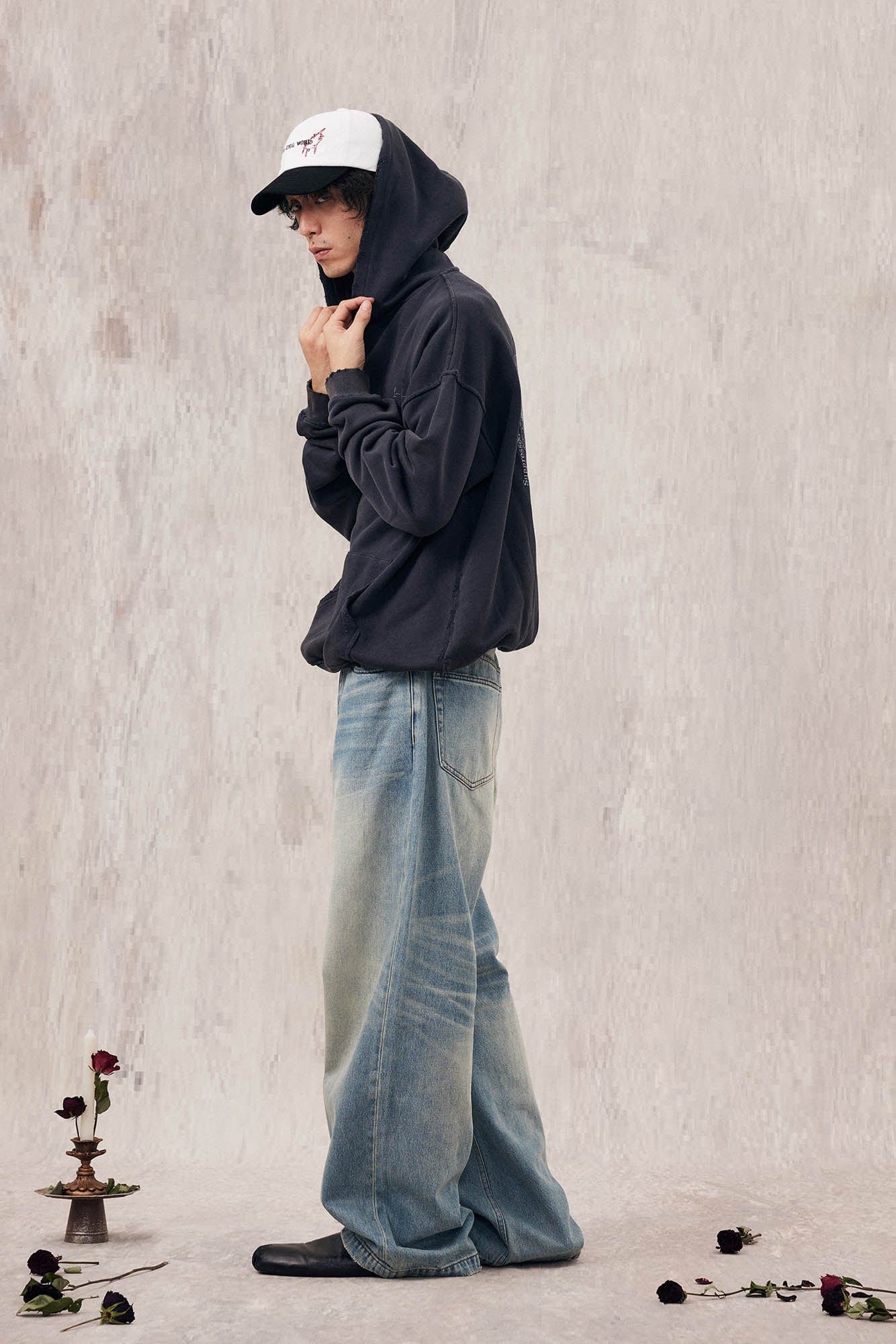 IN EXISTENCE Washed Frayed Graphic Hoodie, premium urban and streetwear designers apparel on PROJECTISR.com, IN EXISTENCE