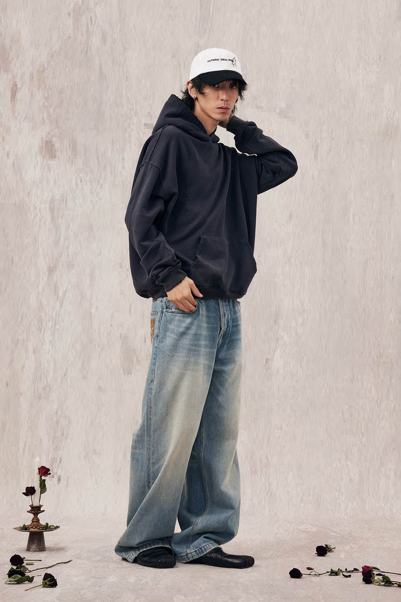 IN EXISTENCE Washed Frayed Graphic Hoodie, premium urban and streetwear designers apparel on PROJECTISR.com, IN EXISTENCE