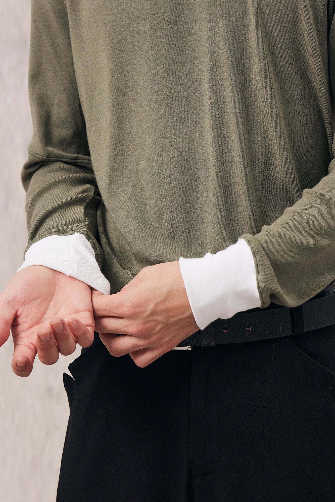 IN EXISTENCE Layered Asymmetrical Neck Embroidered Long-Sleeve Tee, premium urban and streetwear designers apparel on PROJECTISR.com, IN EXISTENCE