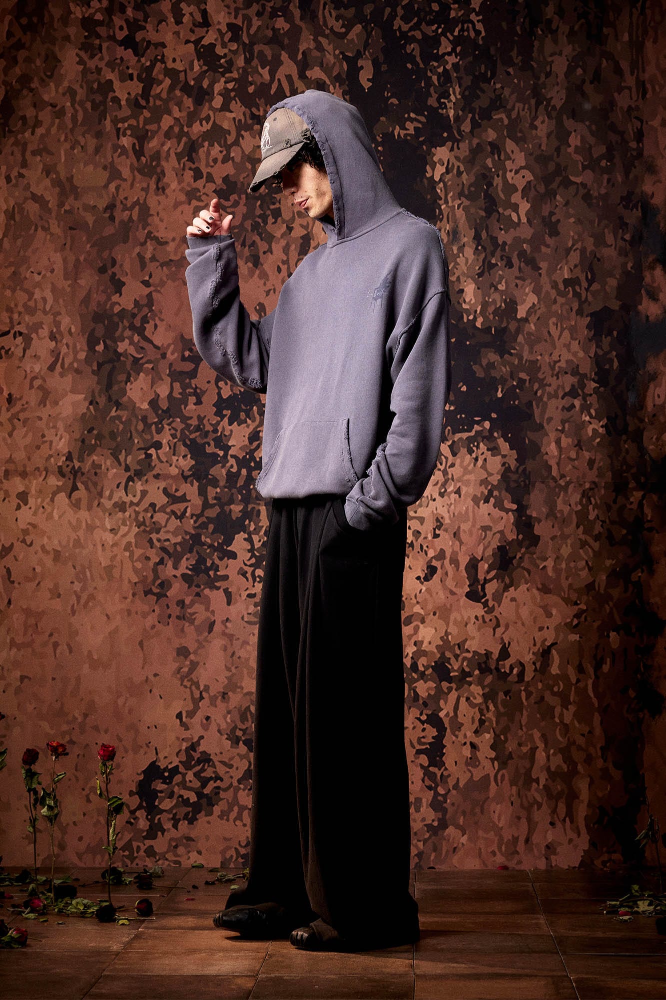 IN EXISTENCE Washed Frayed Graphic Hoodie, premium urban and streetwear designers apparel on PROJECTISR.com, IN EXISTENCE