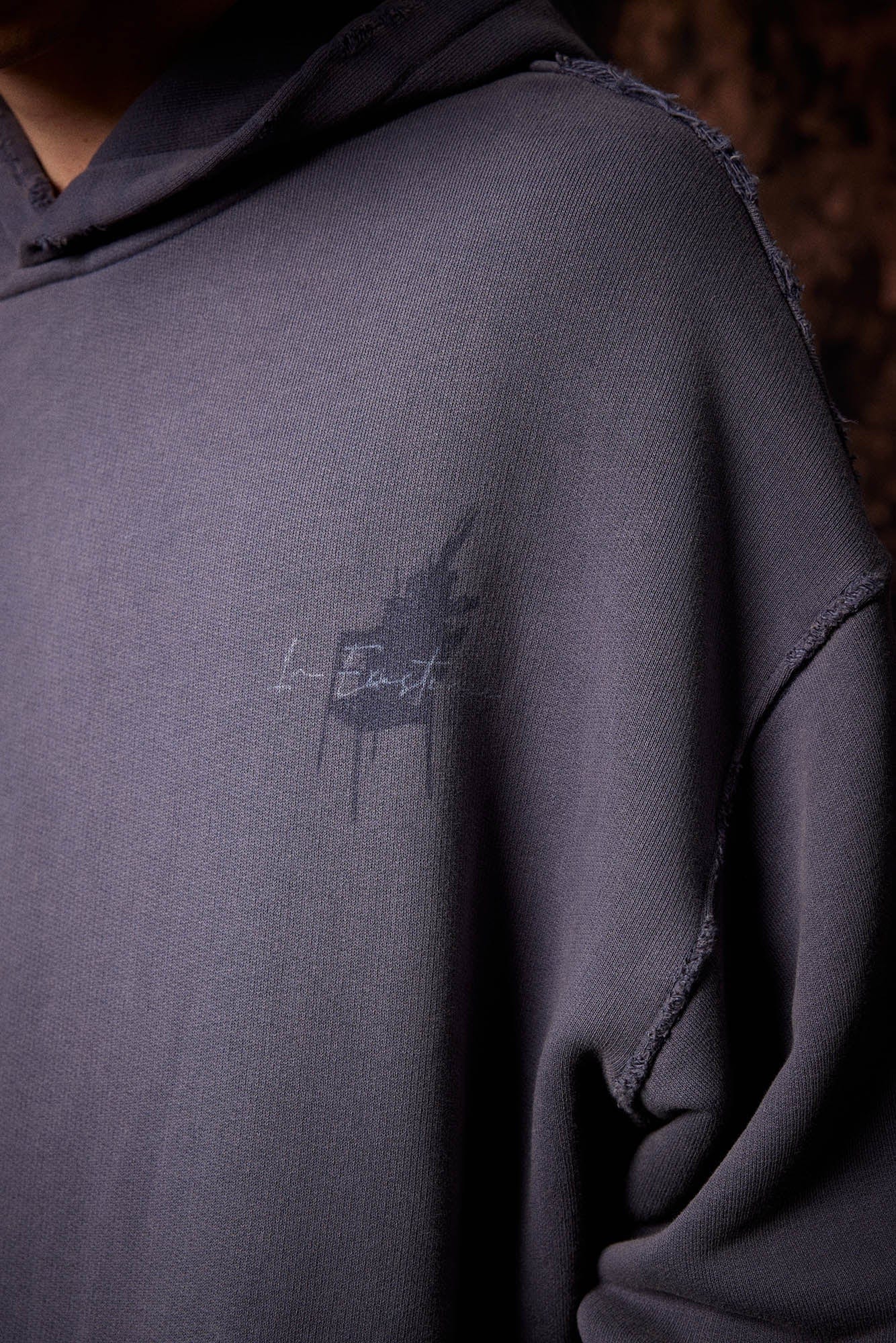 IN EXISTENCE Washed Frayed Graphic Hoodie, premium urban and streetwear designers apparel on PROJECTISR.com, IN EXISTENCE