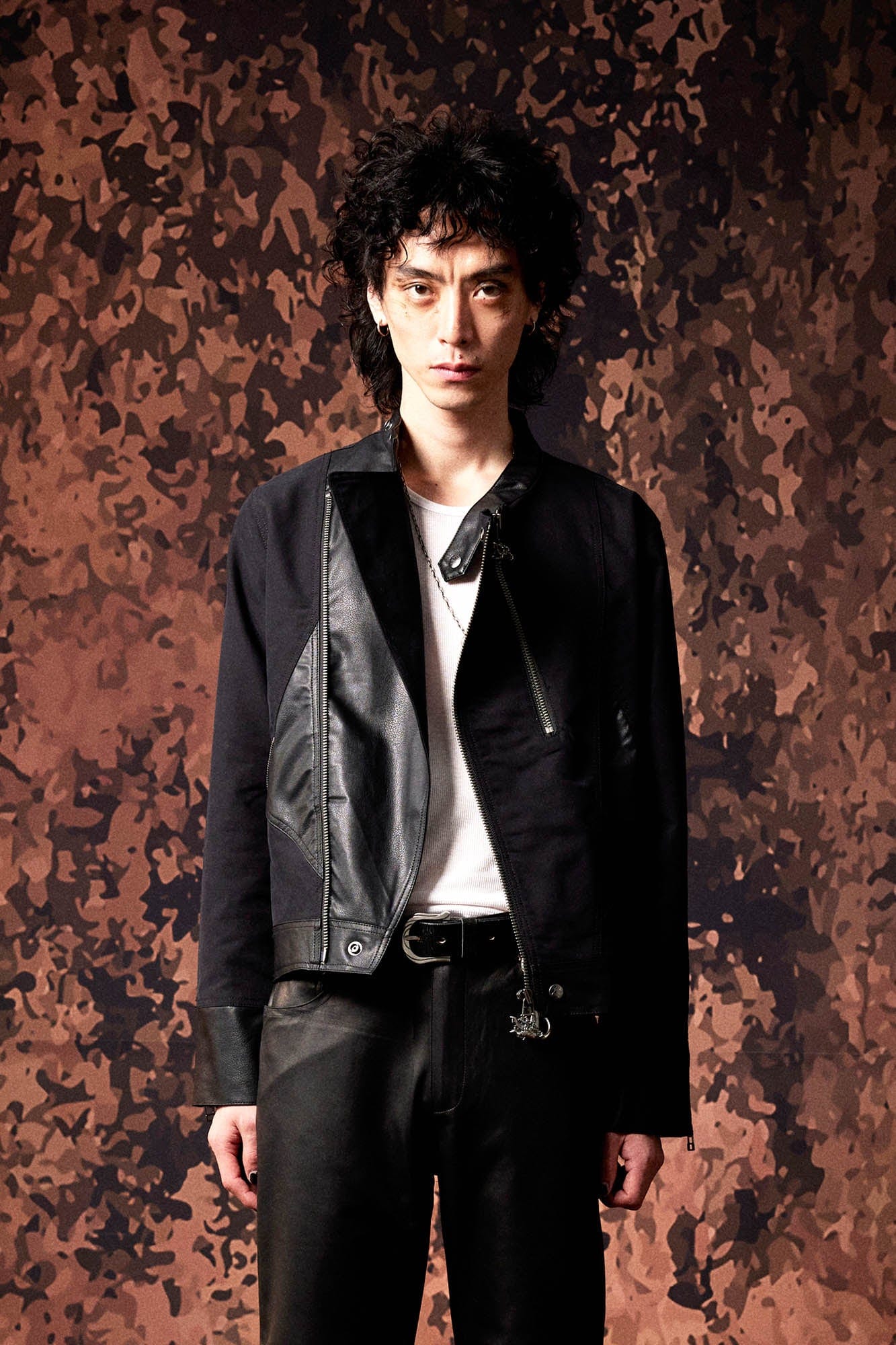 IN EXISTENCE Multi-Zip Asymmetrical Spliced Leather Biker Jacket, premium urban and streetwear designers apparel on PROJECTISR.com, IN EXISTENCE