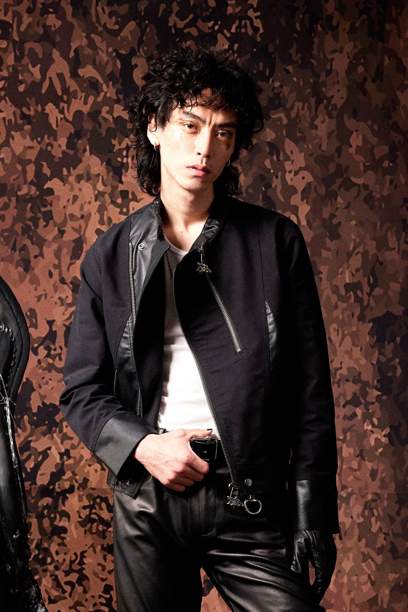 IN EXISTENCE Multi-Zip Asymmetrical Spliced Leather Biker Jacket, premium urban and streetwear designers apparel on PROJECTISR.com, IN EXISTENCE