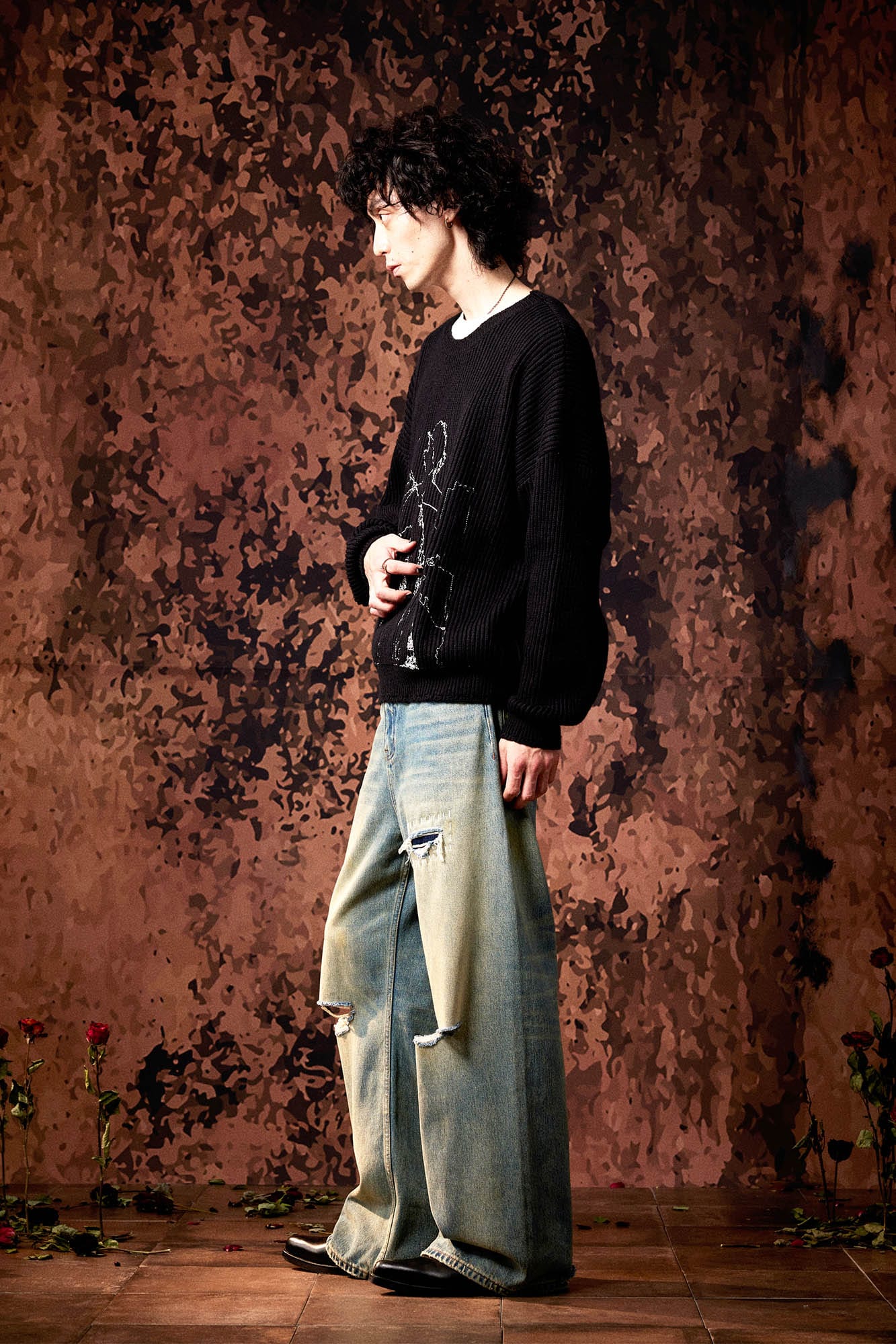 IN EXISTENCE Distressed Cut-Out Oversized Jeans, premium urban and streetwear designers apparel on PROJECTISR.com, IN EXISTENCE