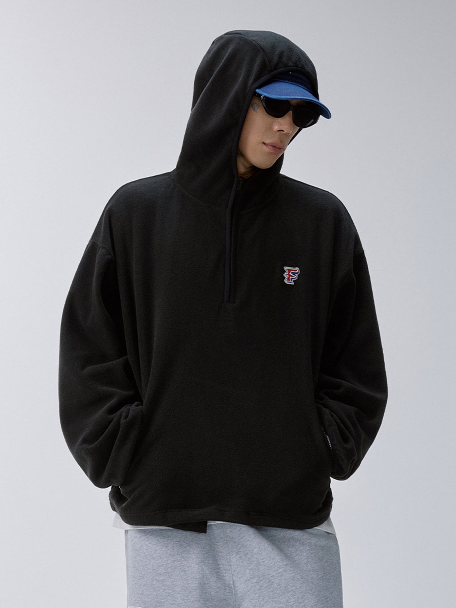 F2CE Embroidered LOGO Patch Half-Zip Fleece Hoodie
