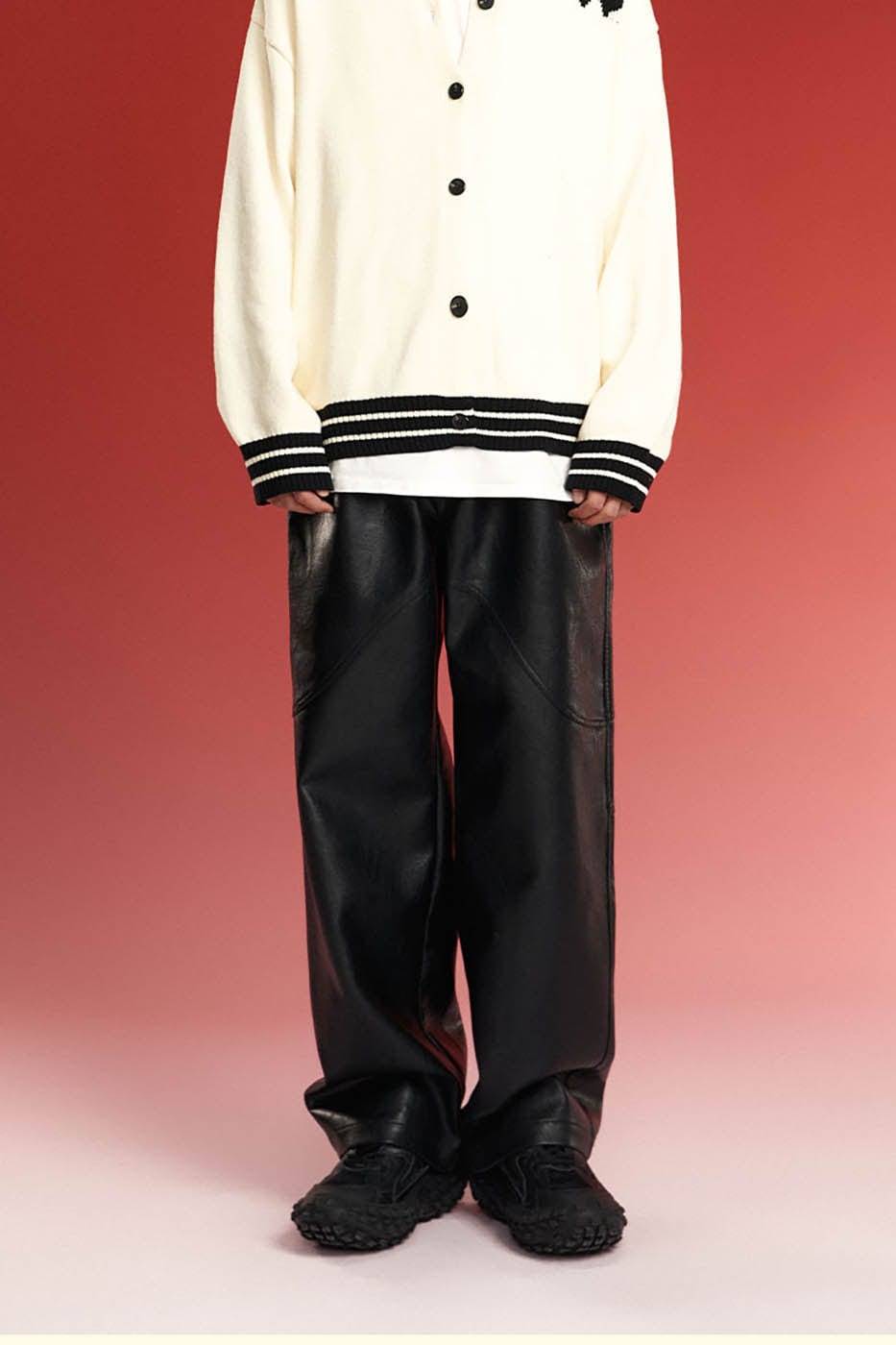 1997 POSTOFFICE Spliced Faux Leather Pants, premium urban and streetwear designers apparel on PROJECTISR.com, 1997 POSTOFFICE