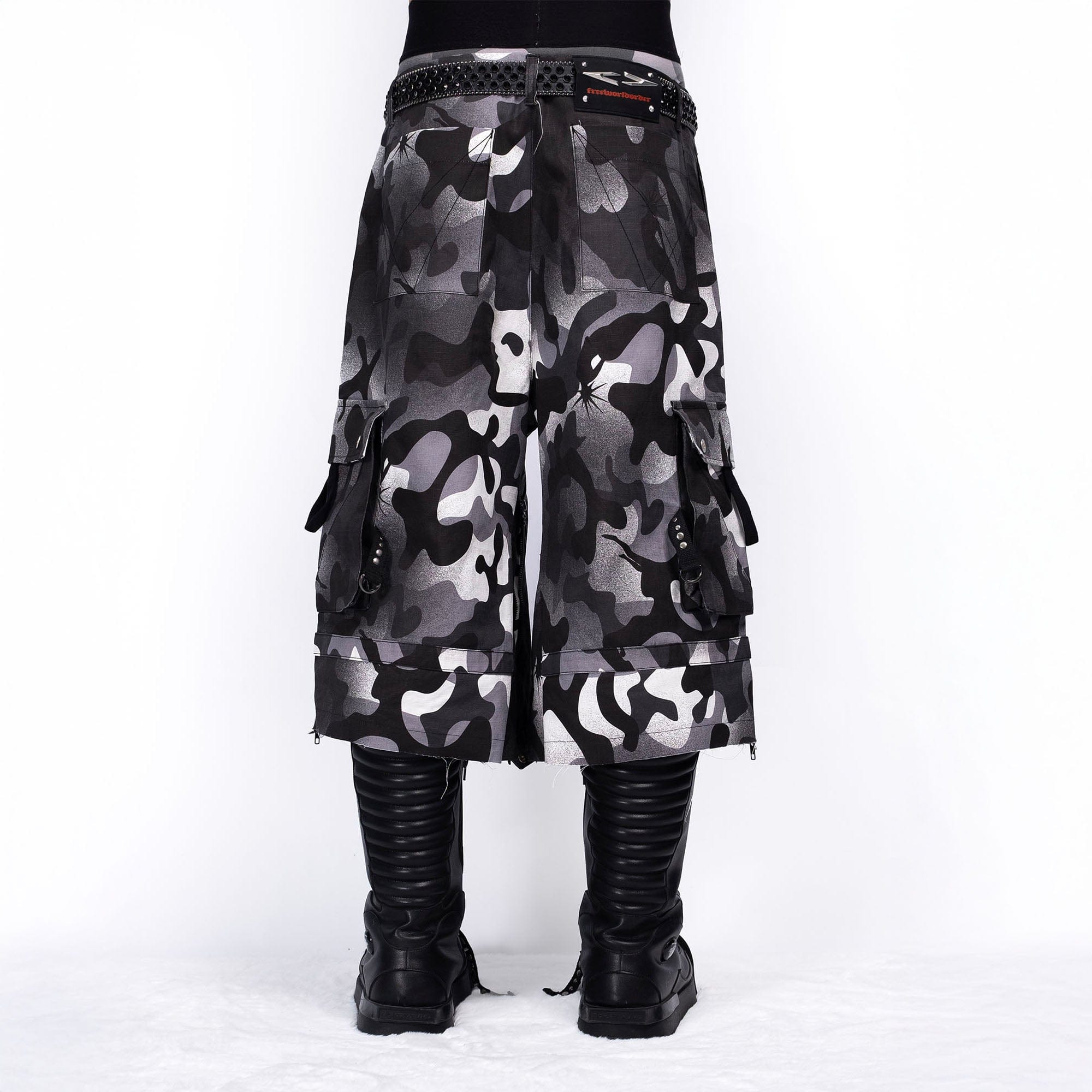 FVVO Distressed Rivet Strap Cargo Shorts Camo, premium urban and streetwear designers apparel on PROJECTISR.com, FVVO