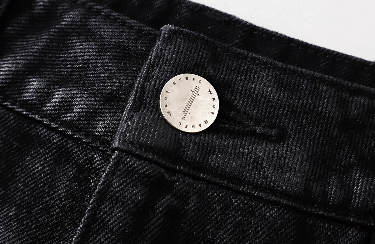 REBEL WAVE Cross Zip Wax-Coated Flared Jeans