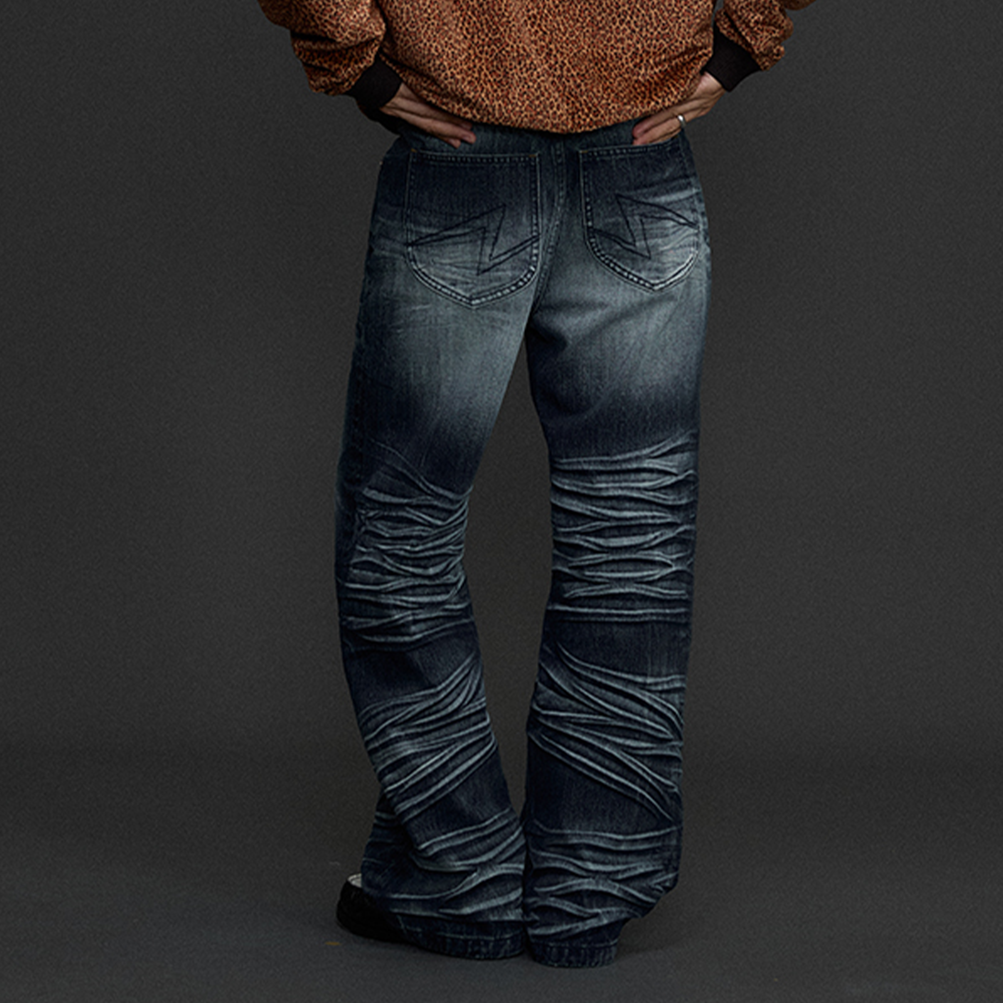 NIANJIUYIKOUER Heavy Washed Whiskered Straight-Leg Jeans, premium urban and streetwear designers apparel on PROJECTISR.com, NIANJIUYIKOUER