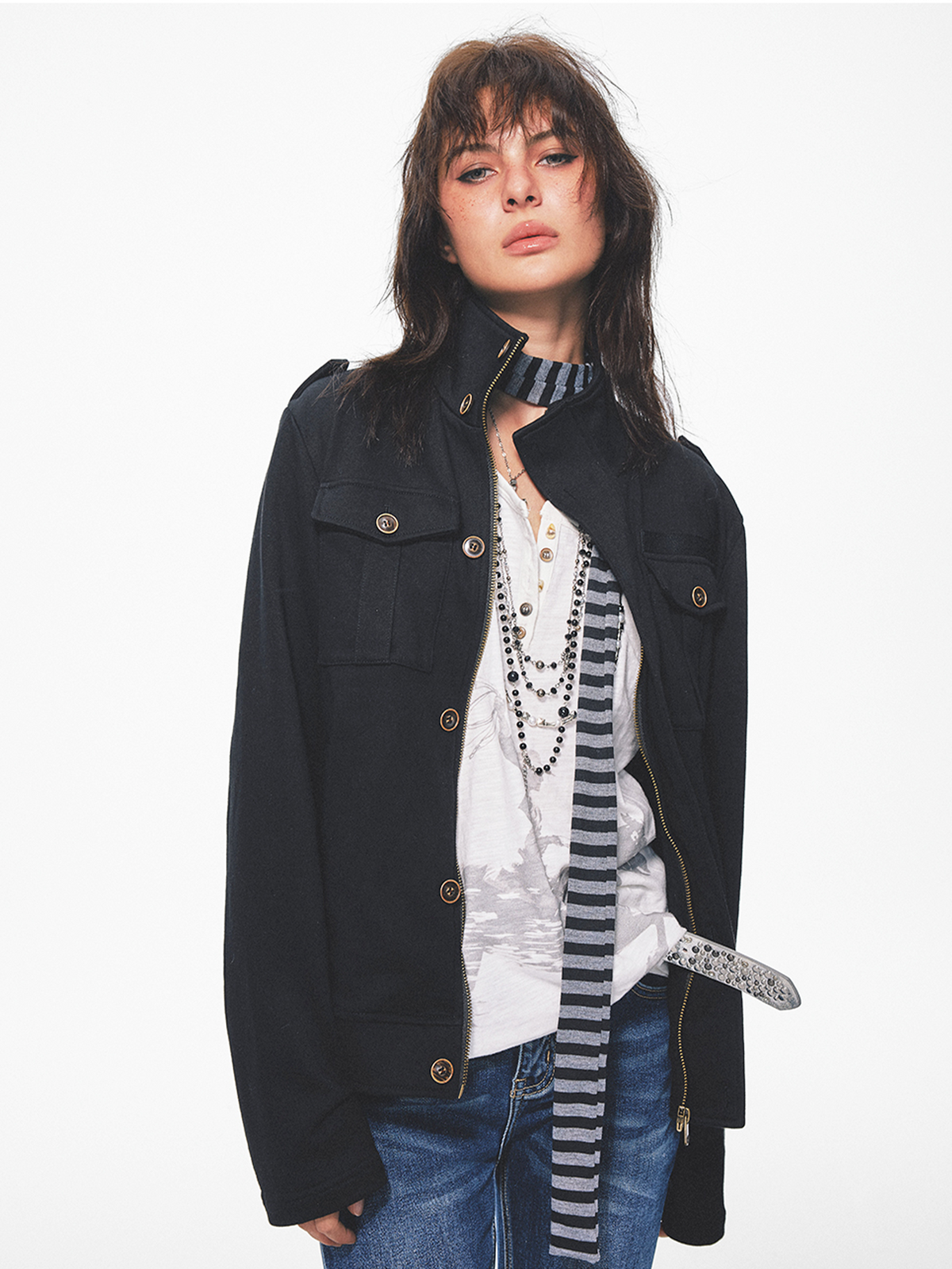 TRECLUB Retro Epaulette Bib-Pocket Jacket