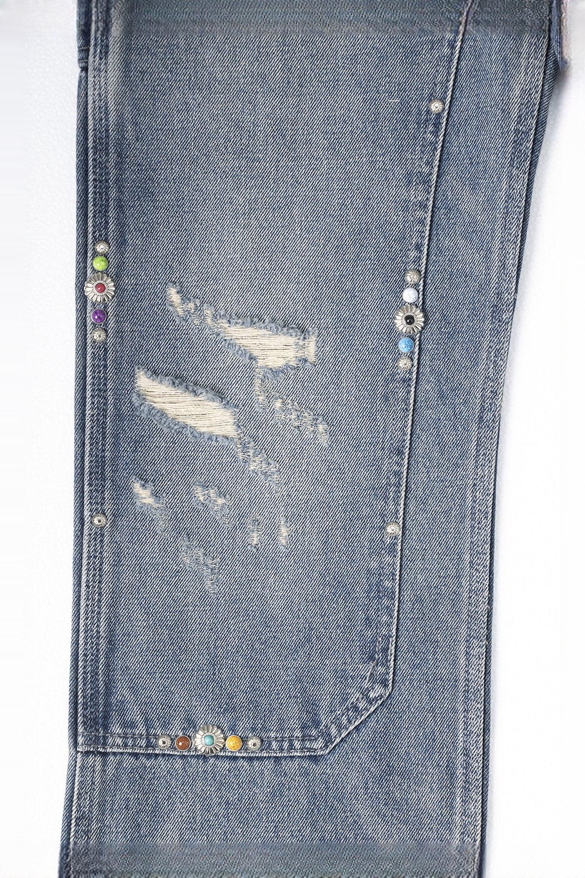 ZWDH Turquoise Studded Straight-Leg Jeans — flat-lay detail