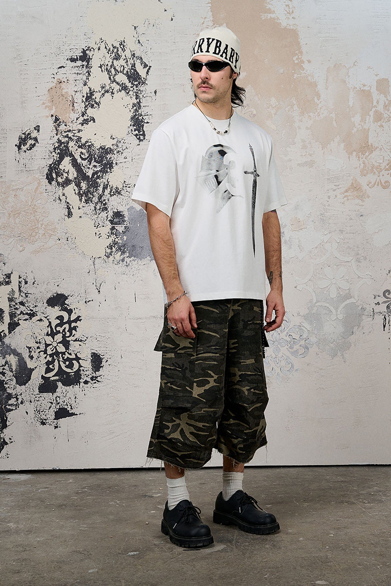 DONSMOKE Camo Multi-Pocket Raw-Edge Curved Shorts, premium urban and streetwear designers apparel on PROJECTISR.com, DONSMOKE