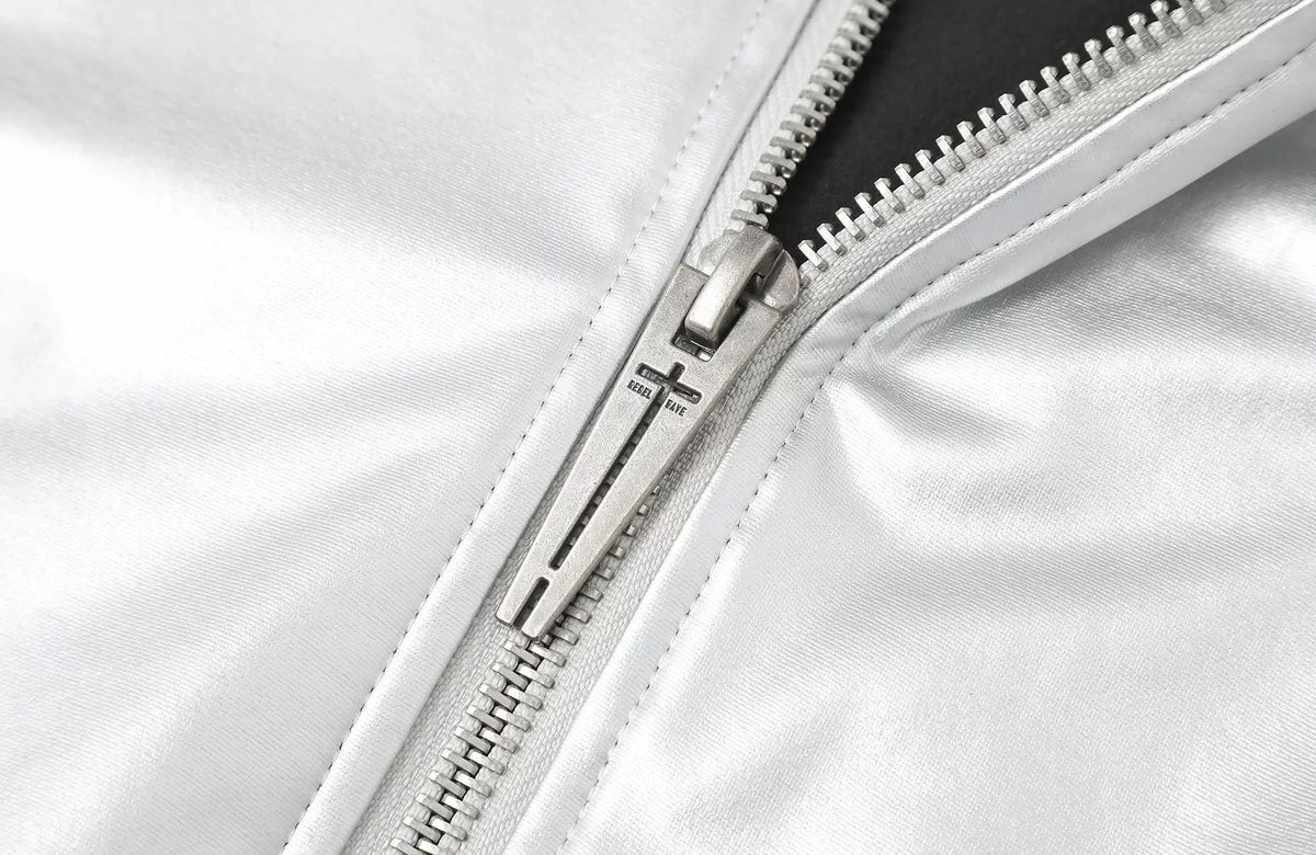 REBEL WAVE Silver Zippered Graphic Hoodie