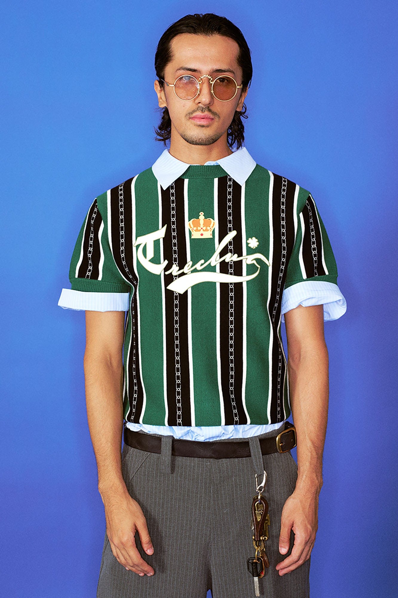TRECLUB Retro Chain Stripe Knit T-Shirt, premium urban and streetwear designers apparel on PROJECTISR.com, TRECLUB