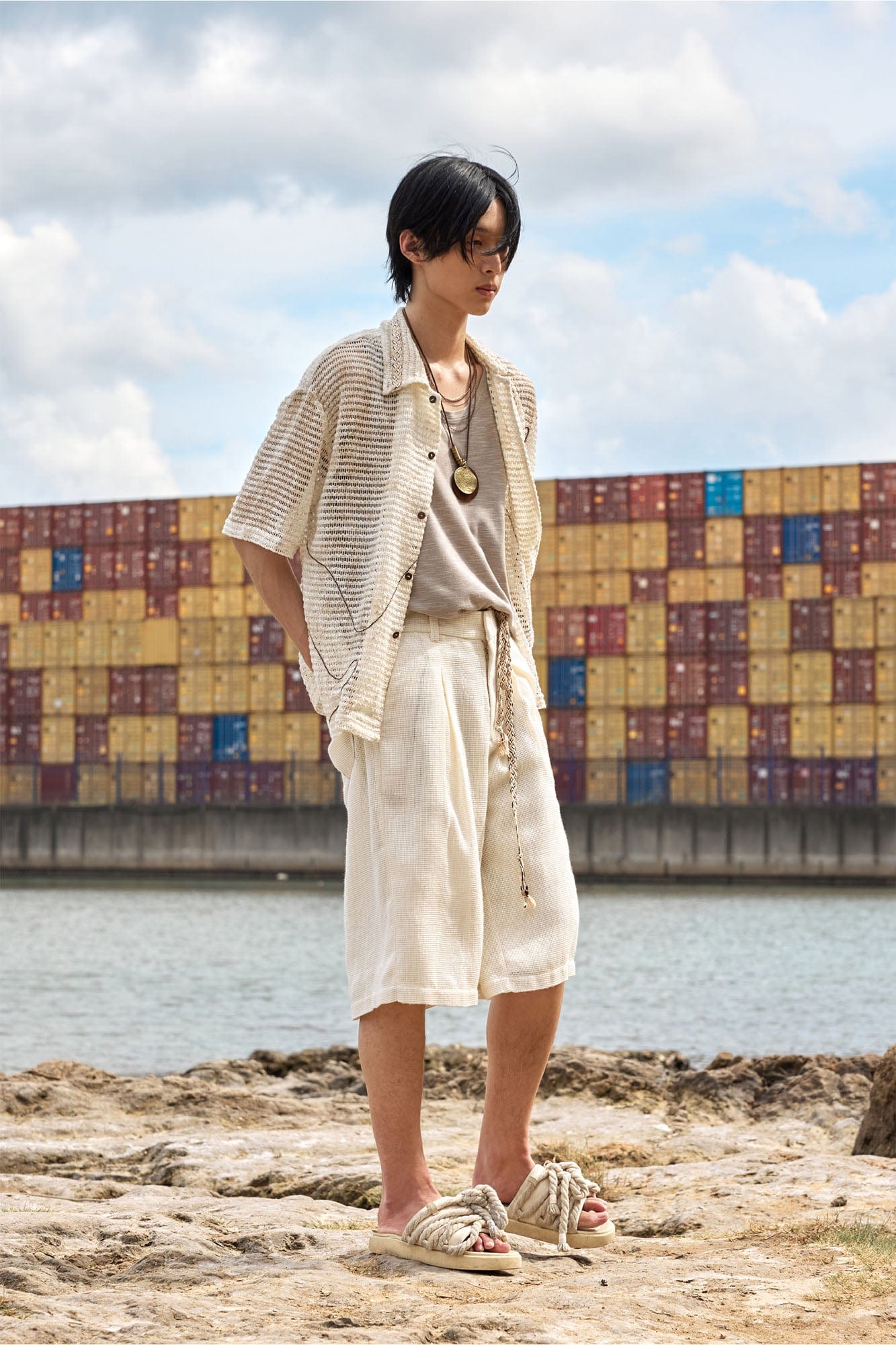 ALVNG AR ANTS Textured Mesh Pleated Braided Tassel Belt Shorts, premium urban and streetwear designers apparel on PROJECTISR.com, ALVNG AR ANTS