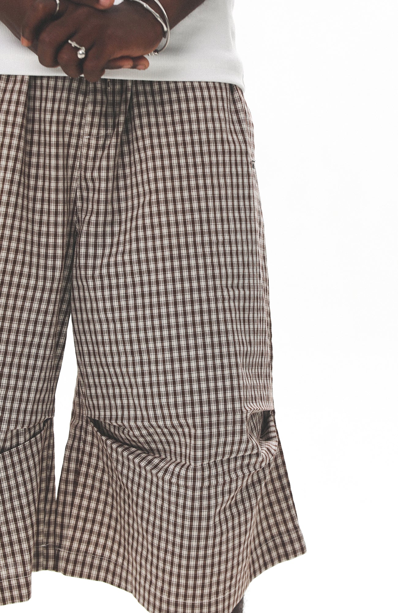 UNTILWERICH Check Drawstring Wide Shorts