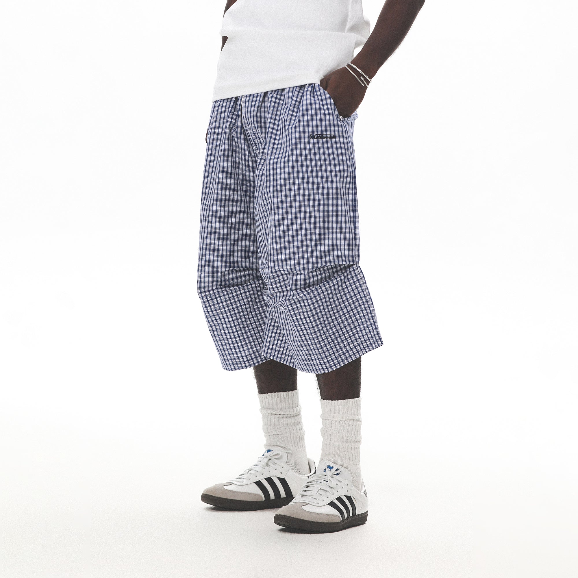 UNTILWERICH Check Drawstring Wide Shorts
