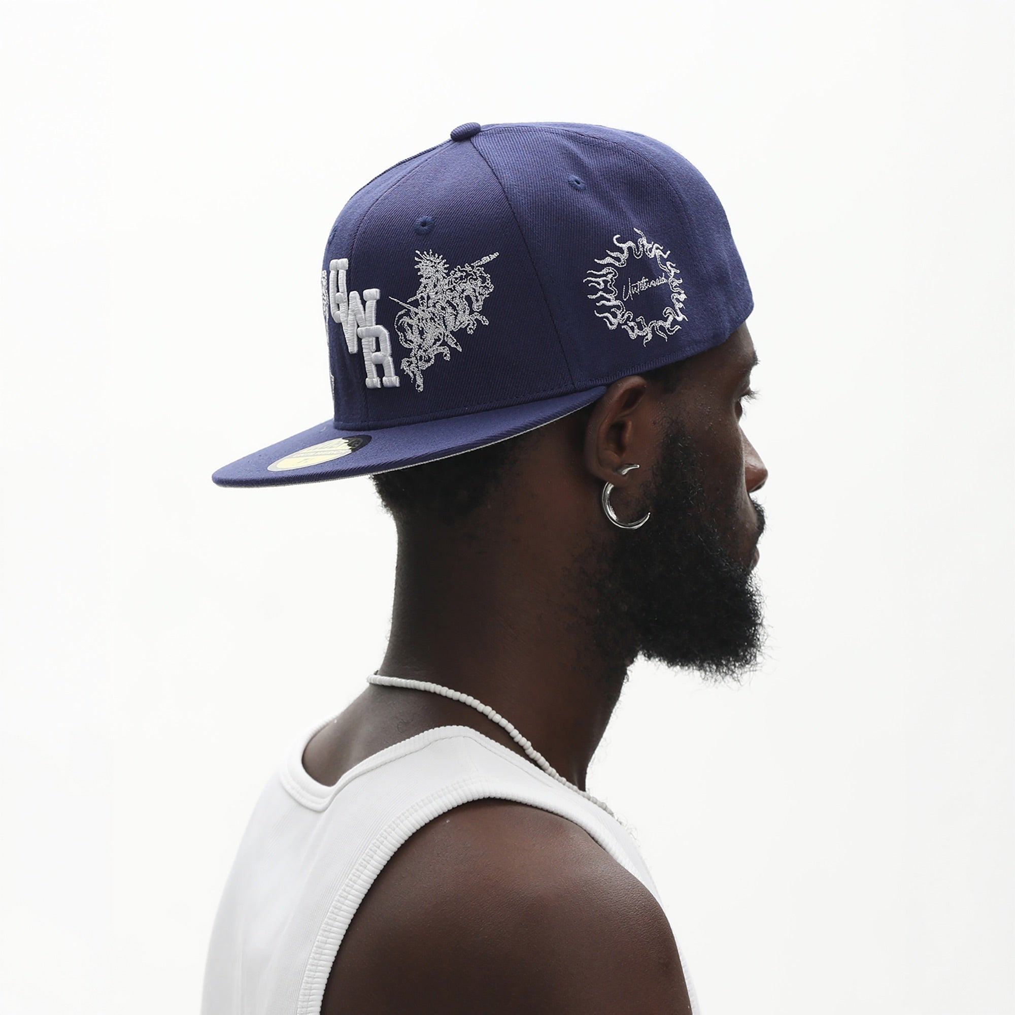 UNTILWERICH Embroidered Flat Brim Fitted Cap
