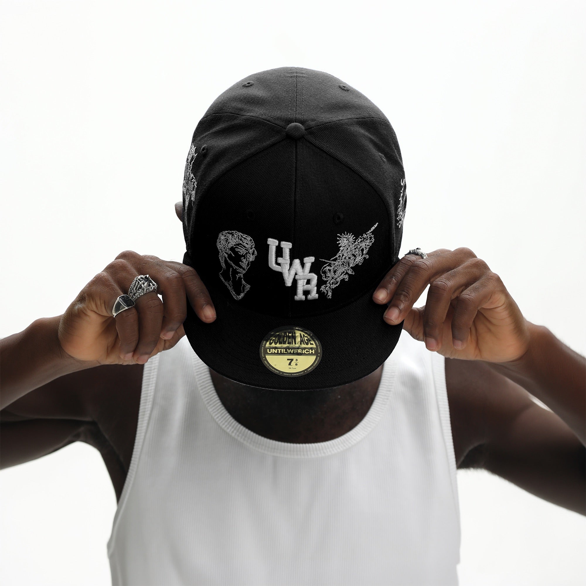UNTILWERICH Embroidered Flat Brim Fitted Cap