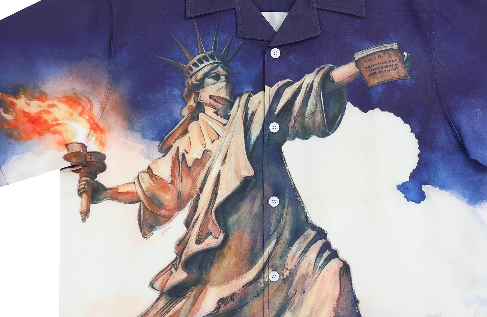 UNTILWERICH Liberty Graphic Cuban Collar Half Shirt