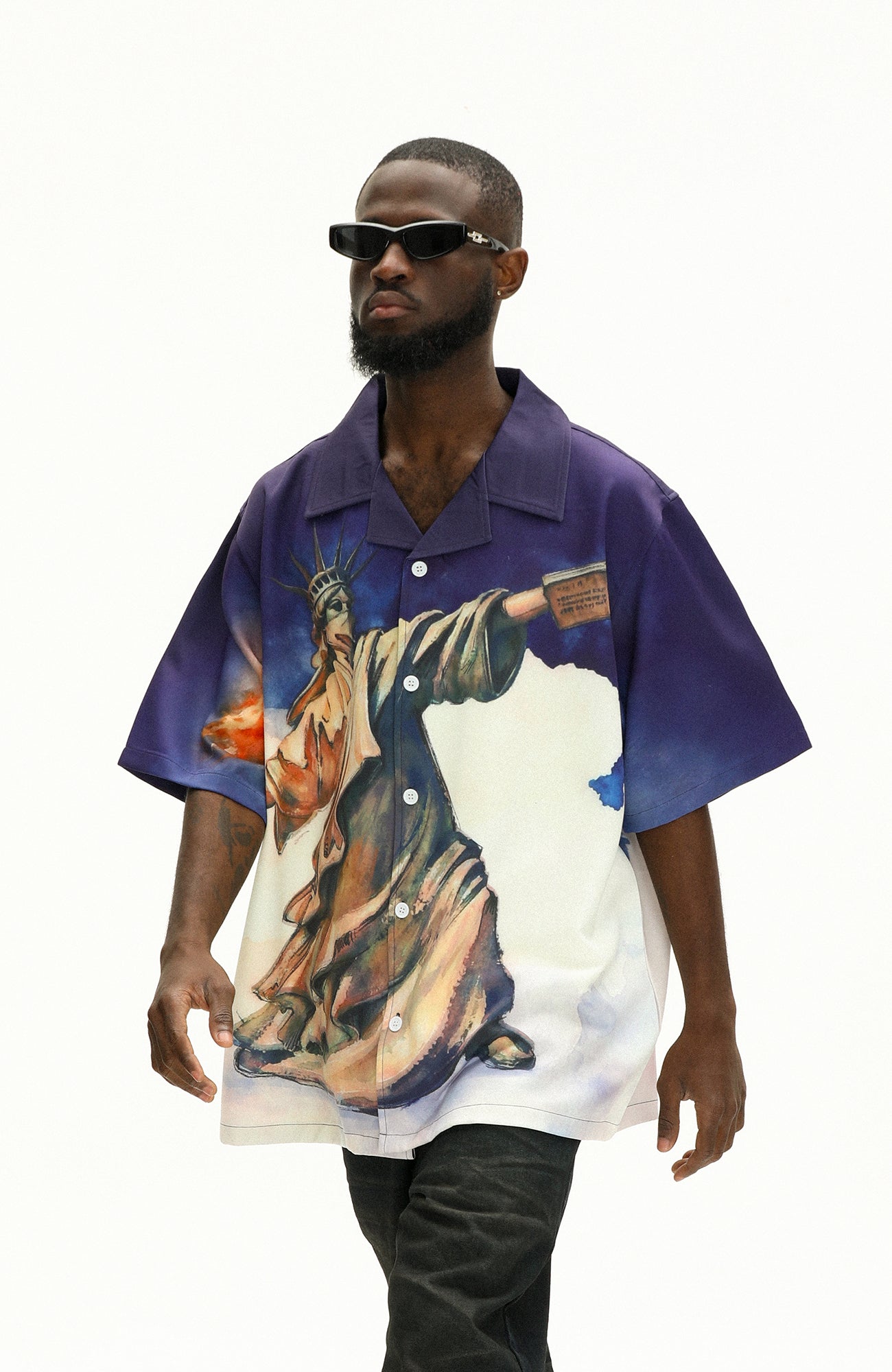 UNTILWERICH Liberty Graphic Cuban Collar Half Shirt
