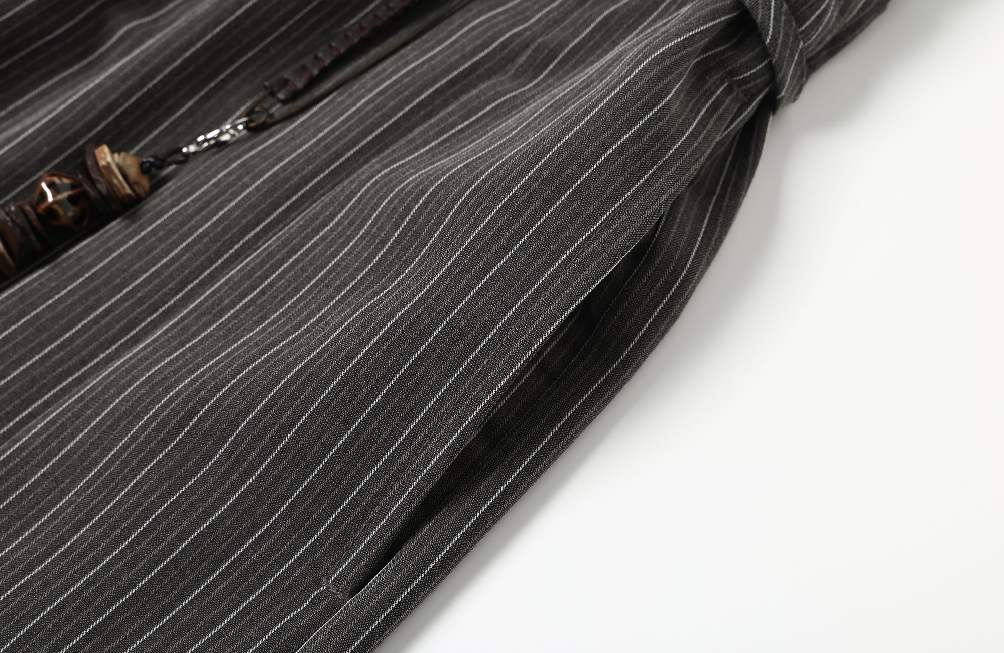 TGNS Ruched Double-Waist Striped Pleated Wide-Leg Trousers
