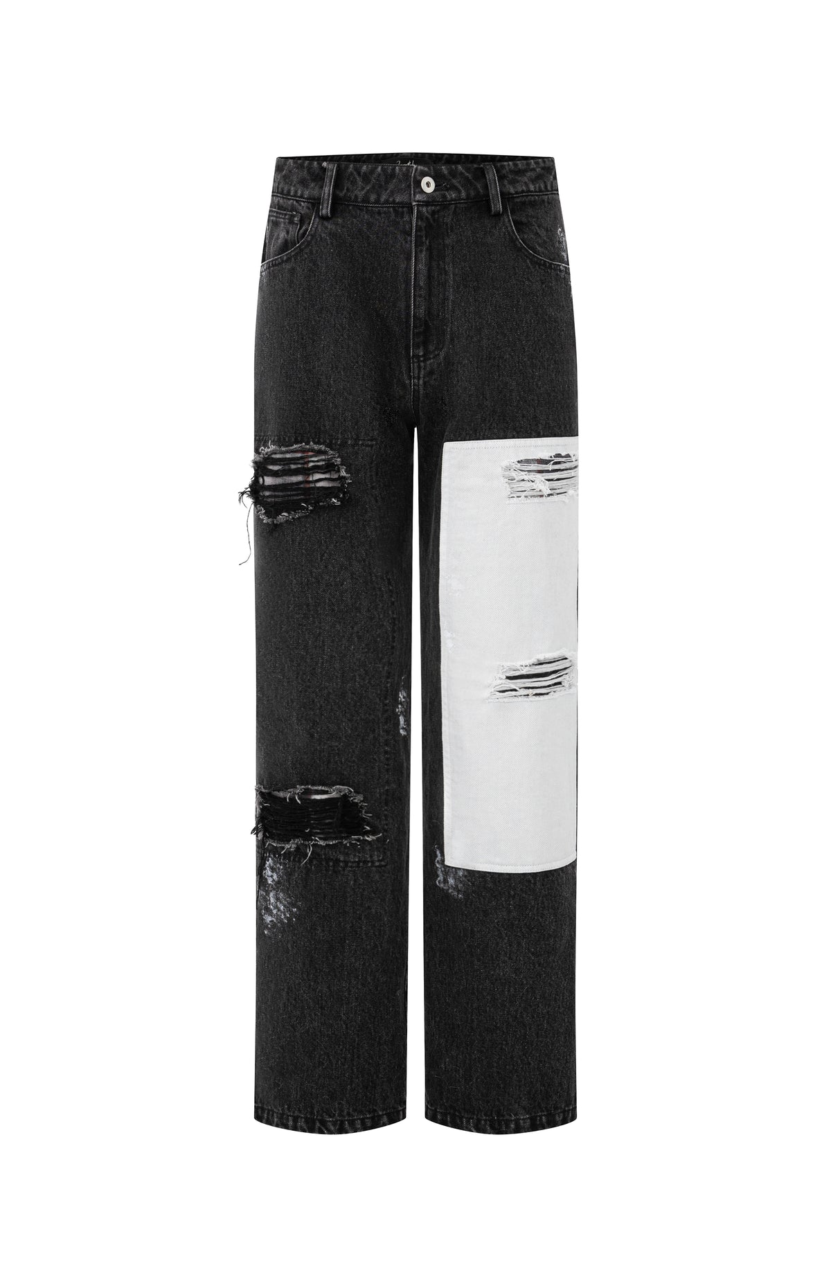 2000RSK Paint-Splattered Washed Distressed Spliced Straight-Leg Jeans