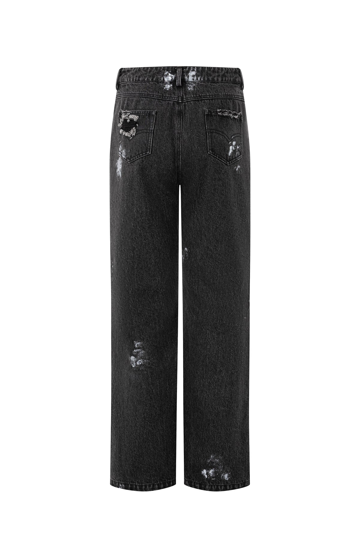 2000RSK Paint-Splattered Washed Distressed Spliced Straight-Leg Jeans