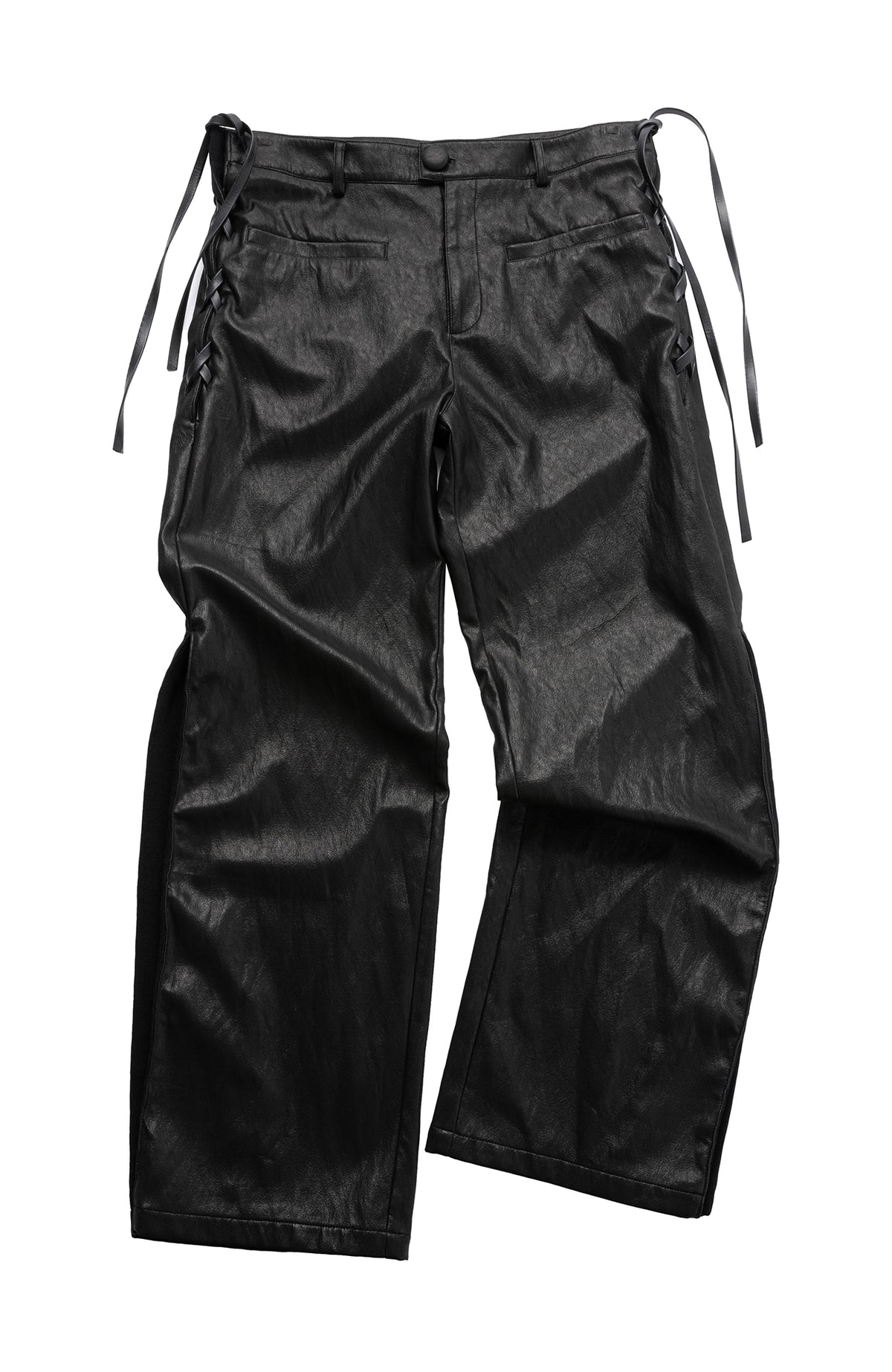 2000RSK Textured Spliced Rope-Detail Wide-Leg Faux Leather Pants