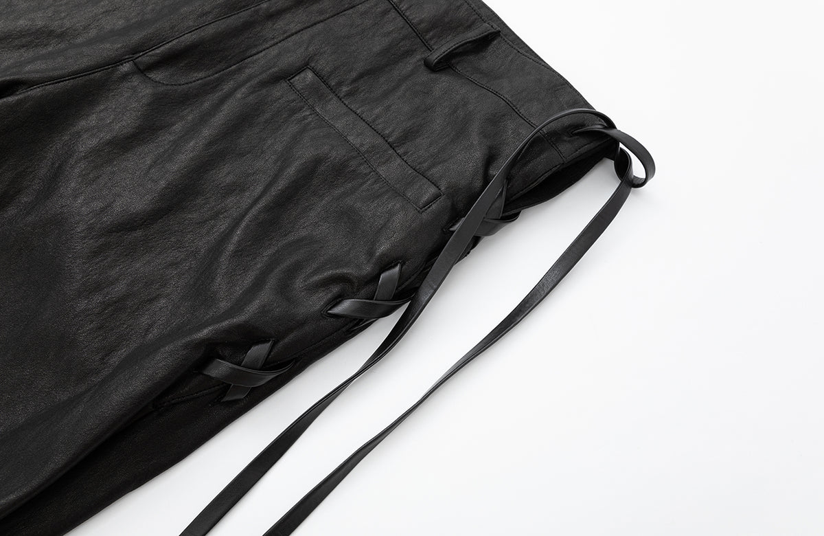 2000RSK Textured Spliced Rope-Detail Wide-Leg Faux Leather Pants