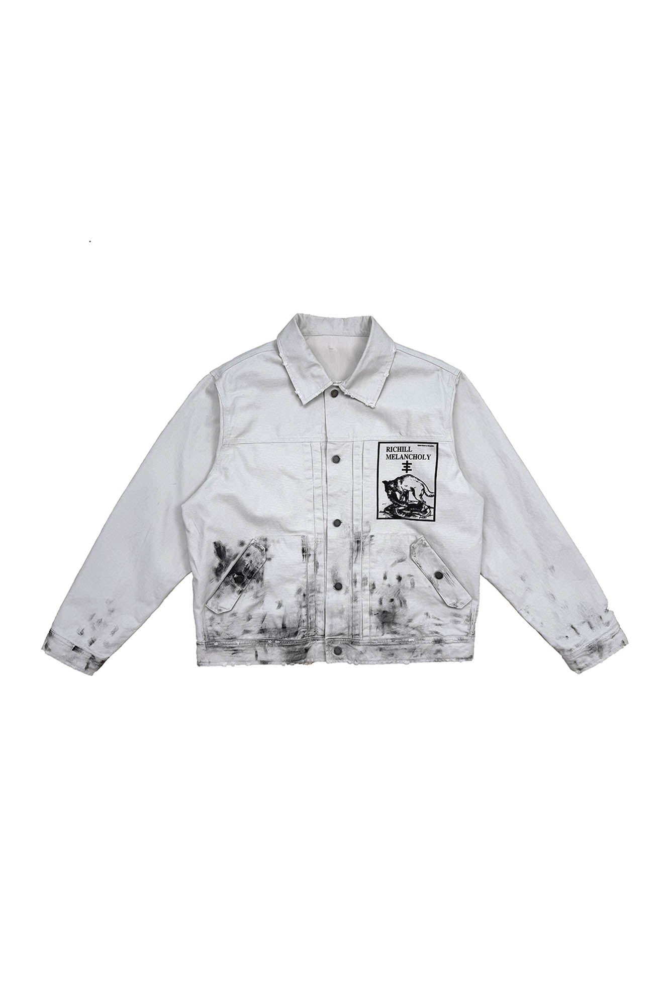 RICHILL Graphic Paint-Splattered Distressed Jacket, premium urban and streetwear designers apparel on PROJECTISR.com, RICHILL