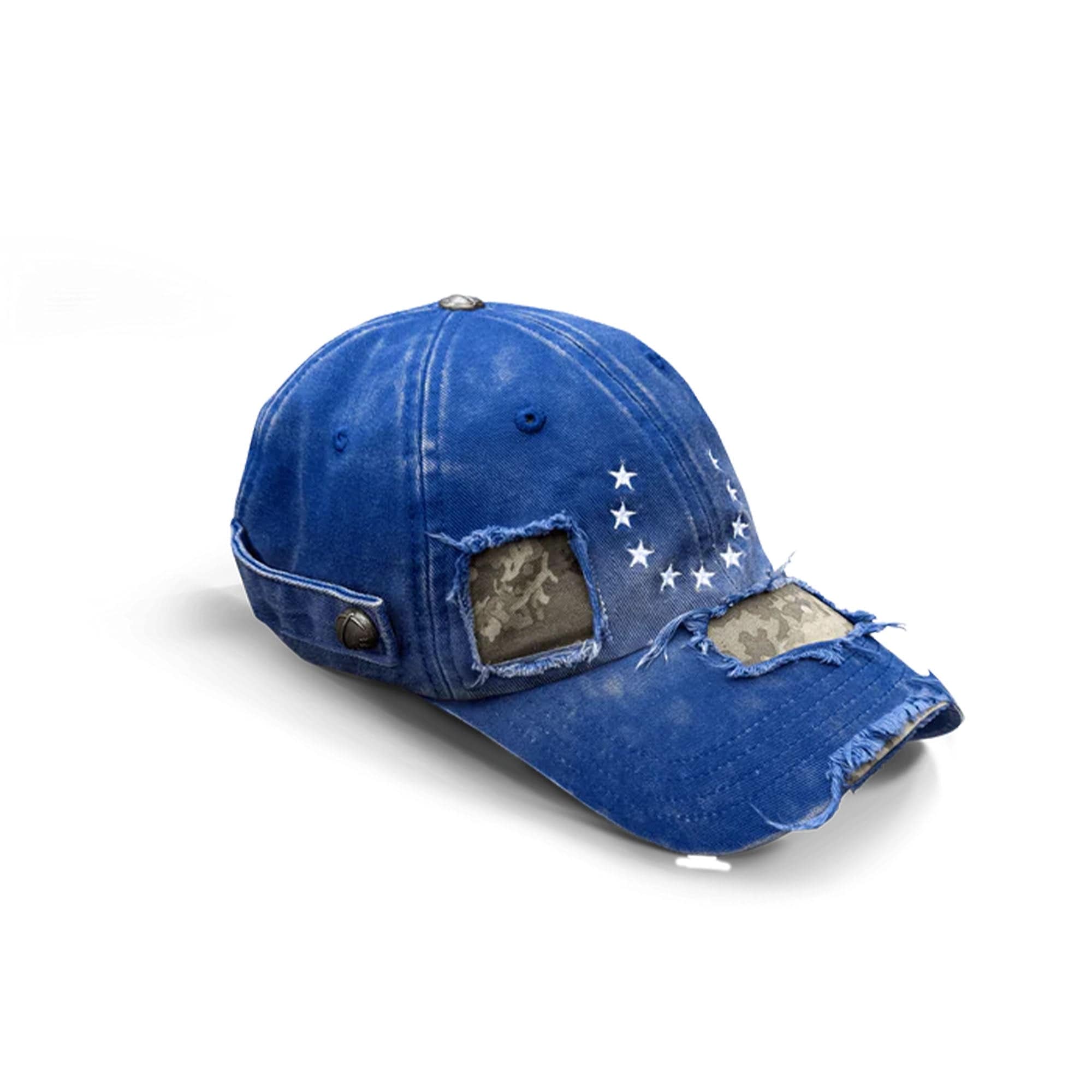TECNINEGROUP Camo Distressed Panel Star Embroidered Cap, premium urban and streetwear designers apparel on PROJECTISR.com, TECNINEGROUP