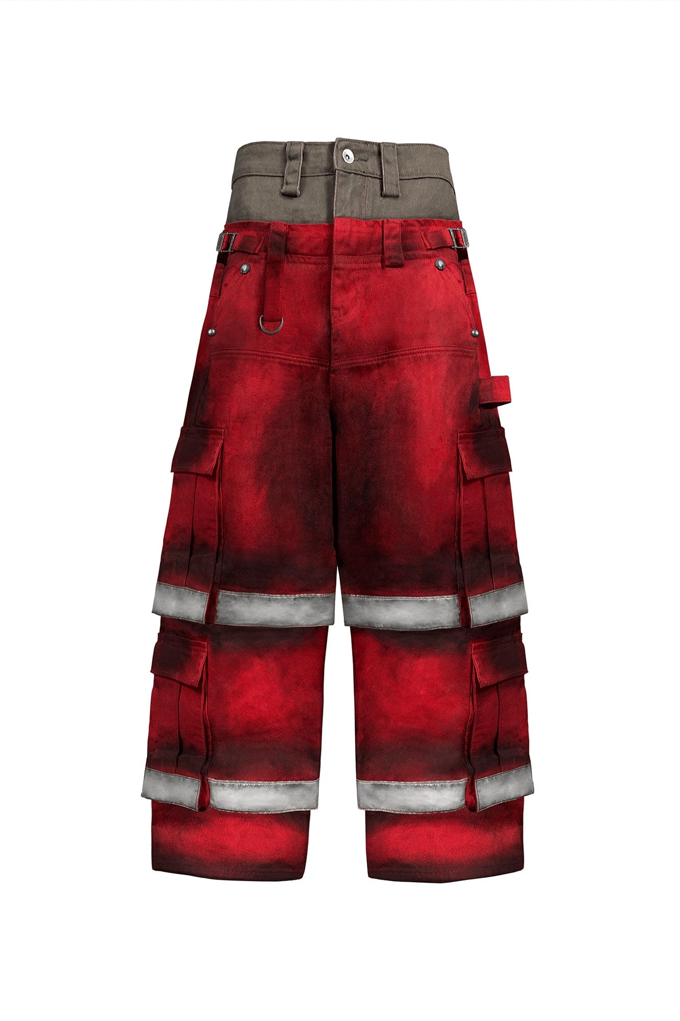 TECNINEGROUP Washed Detachable Reflective Firefighter Cargo Pants Red, premium urban and streetwear designers apparel on PROJECTISR.com, TECNINEGROUP