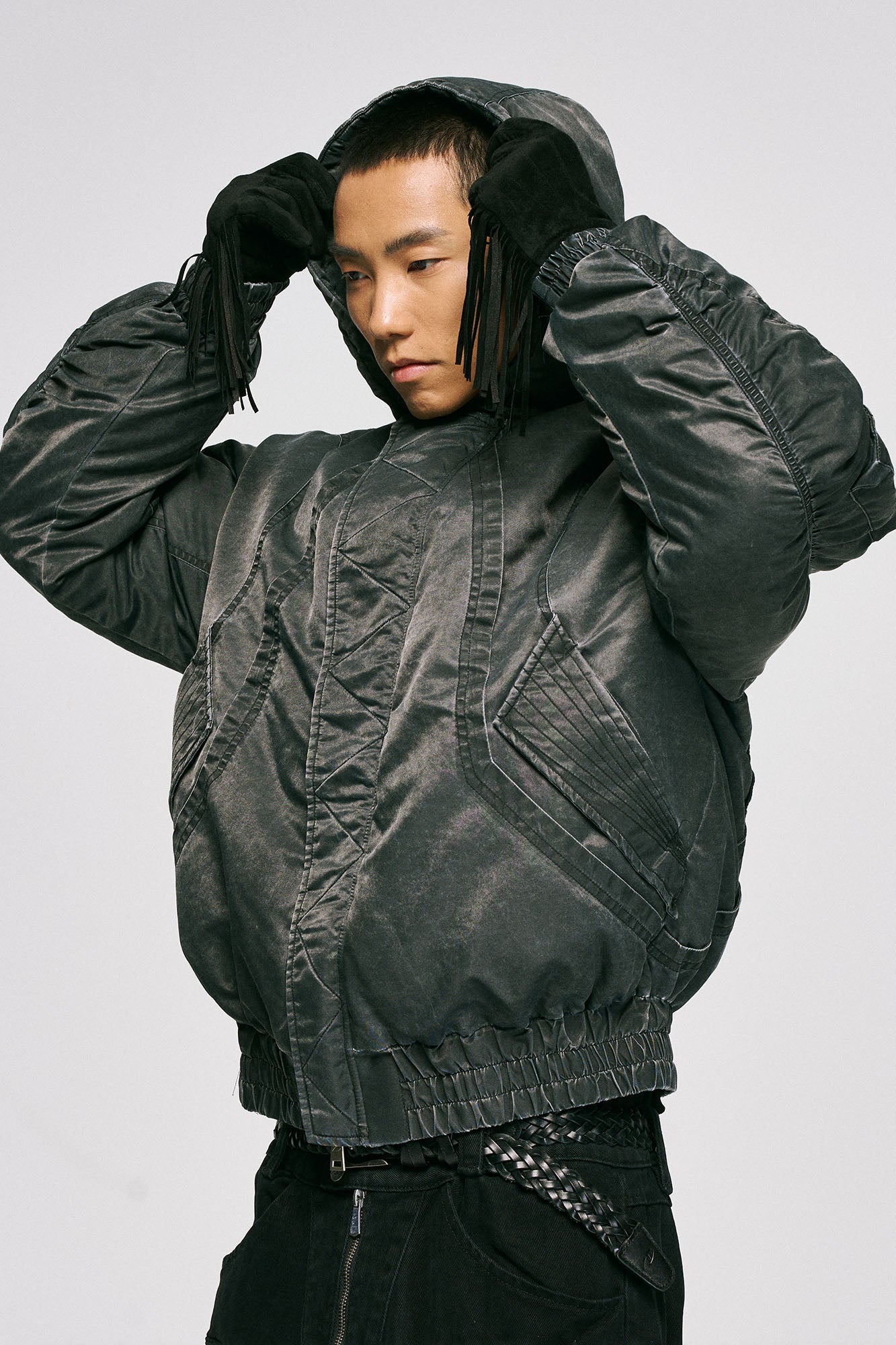 CATSSTAC Washed Nylon Bomber Puffer Jacket