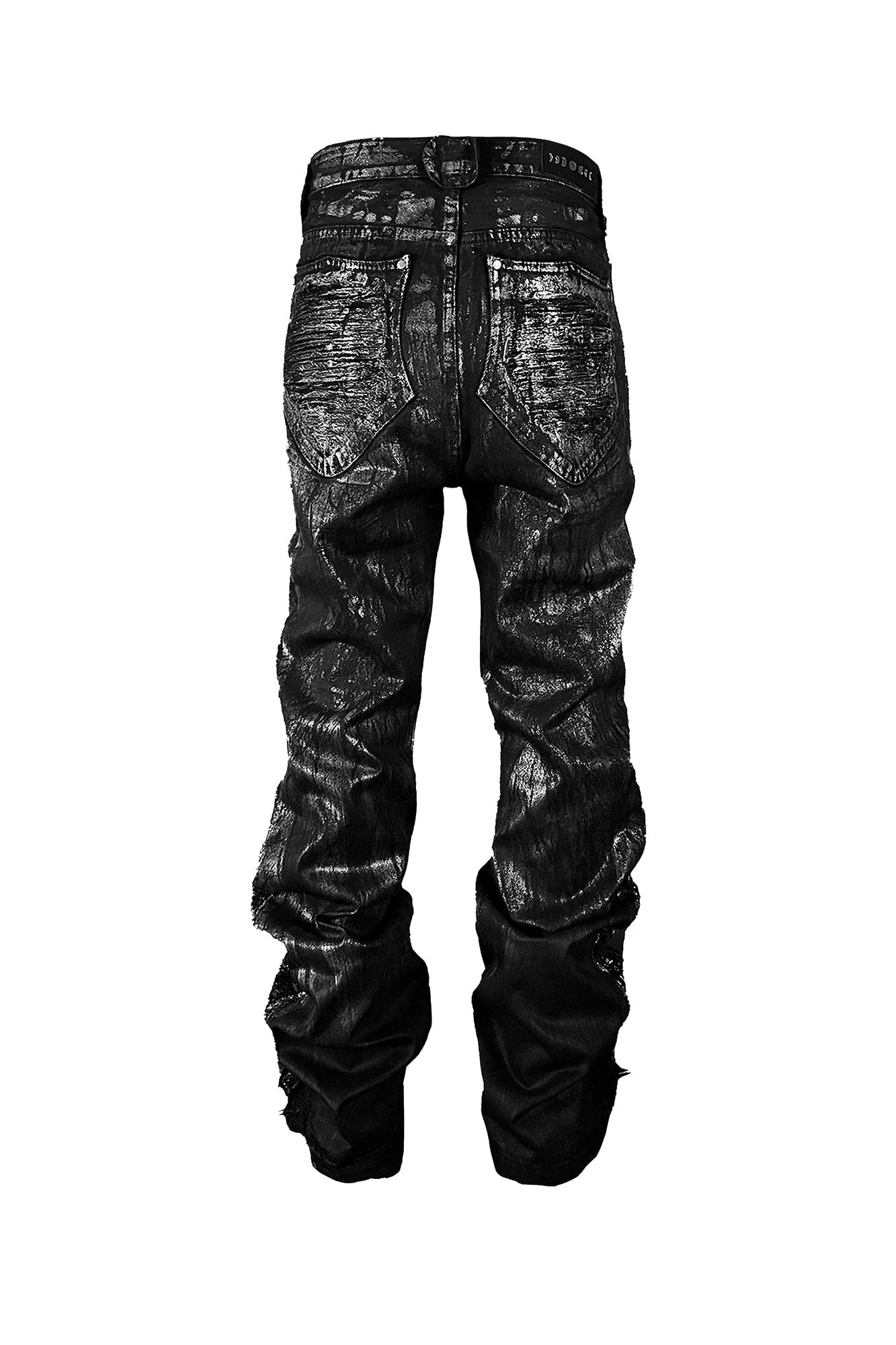 TECNINEGROUP Distressed Waxed Metallic Glazed Flared Jeans, premium urban and streetwear designers apparel on PROJECTISR.com, TECNINEGROUP