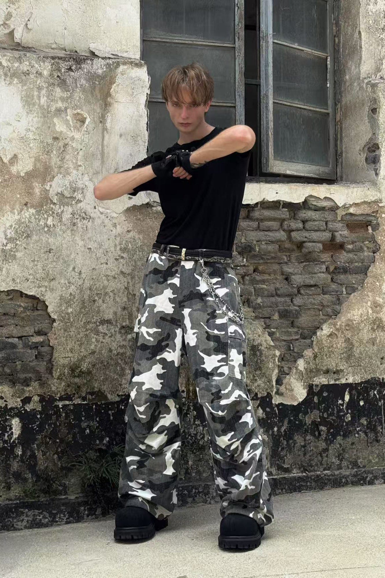 LUUUCAM Camo Pleated Panel Cargo Pants, premium urban and streetwear designers apparel on PROJECTISR.com, LUUUCAM