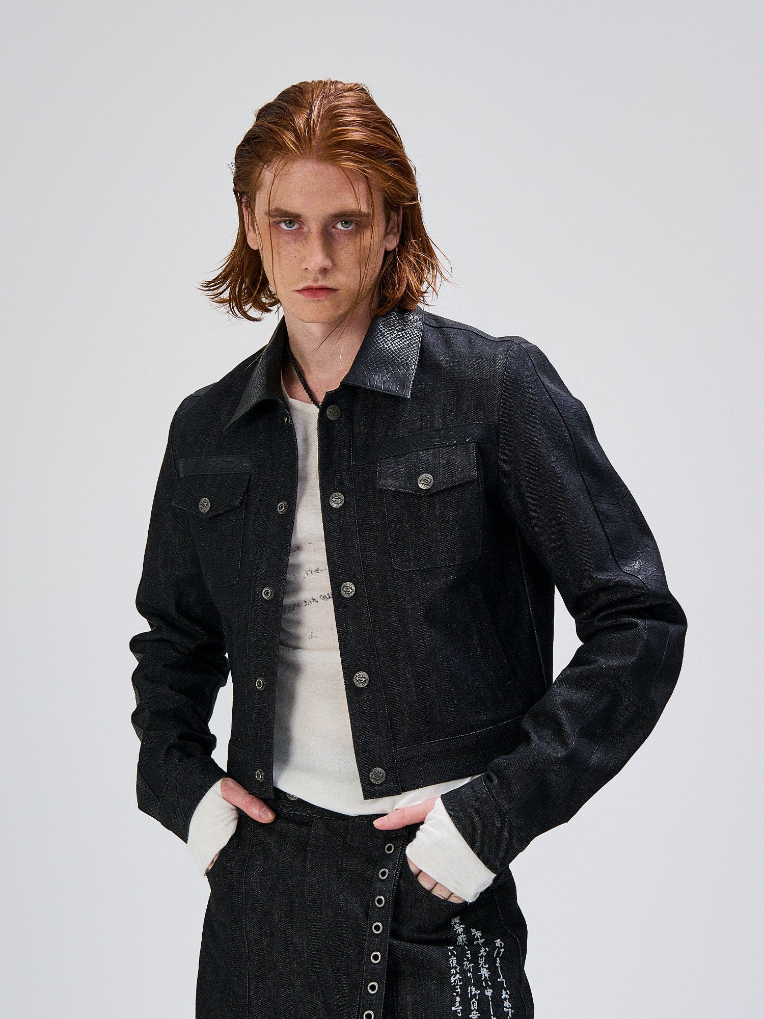 FLYERRER Serpent Cropped Raw Denim Jacket, premium urban and streetwear designers apparel on PROJECTISR.com, FLYERRER