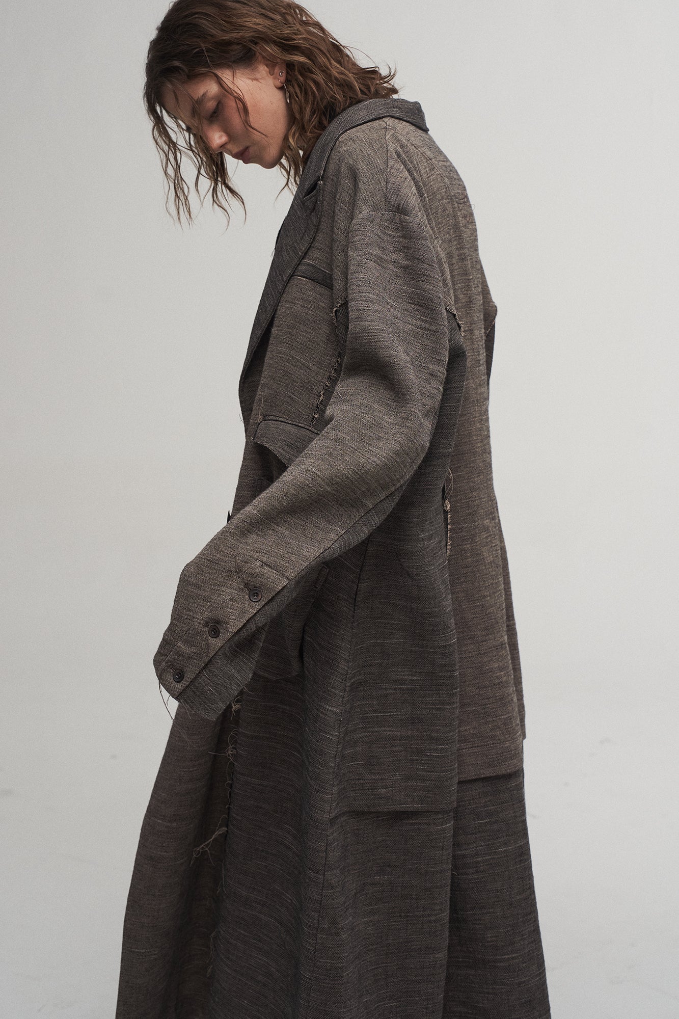ILNya Nieternite Nifutur Frayed Seam Paneled Oversized Coat