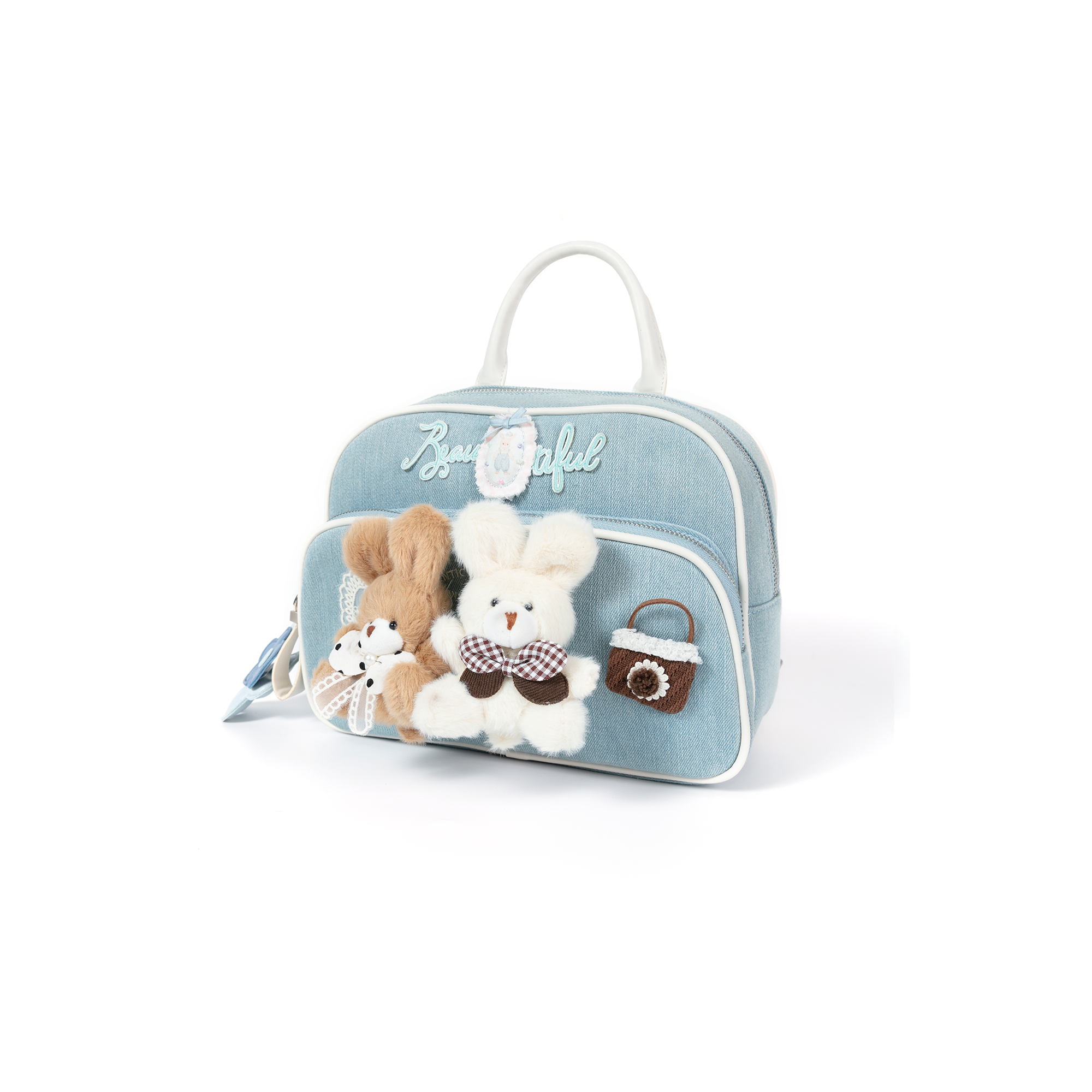 BLING BOX Plush Bunny Denim Convertible Backpack