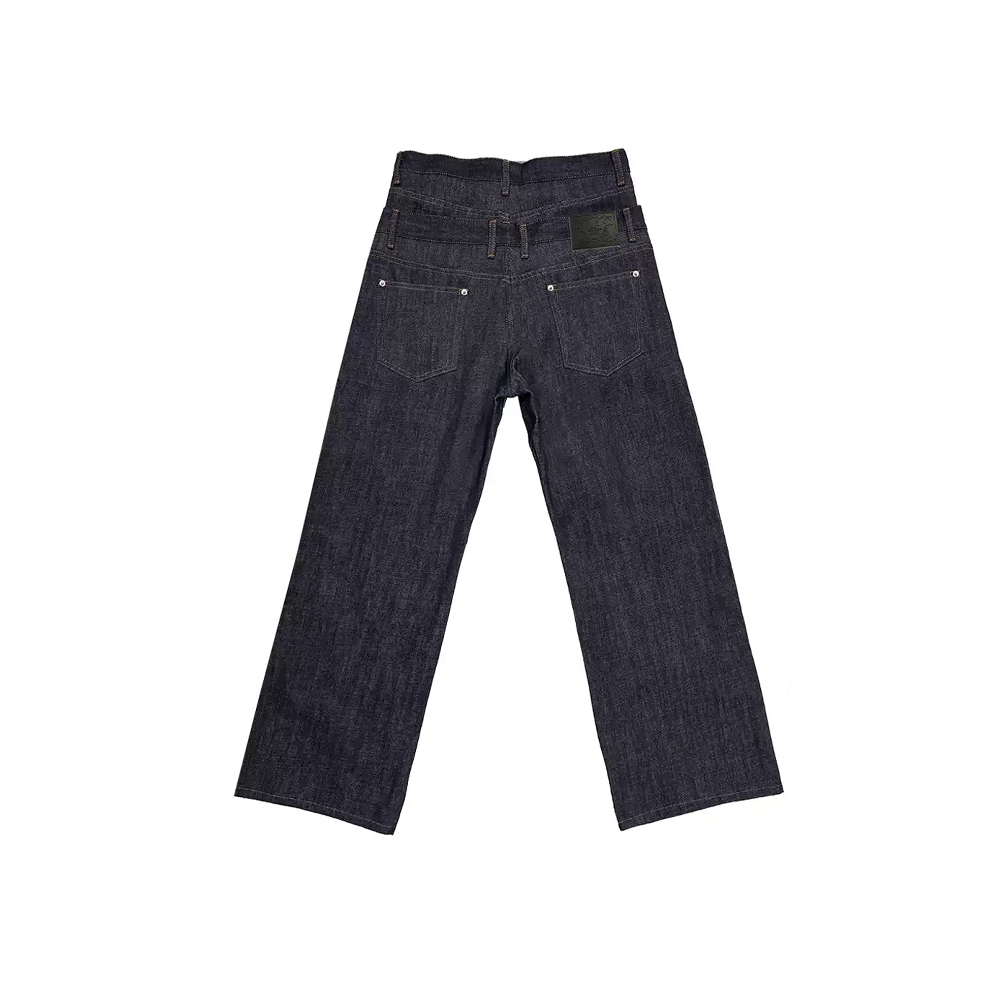 WANNA LAB Studded Double-Waistband Raw Denim Jeans