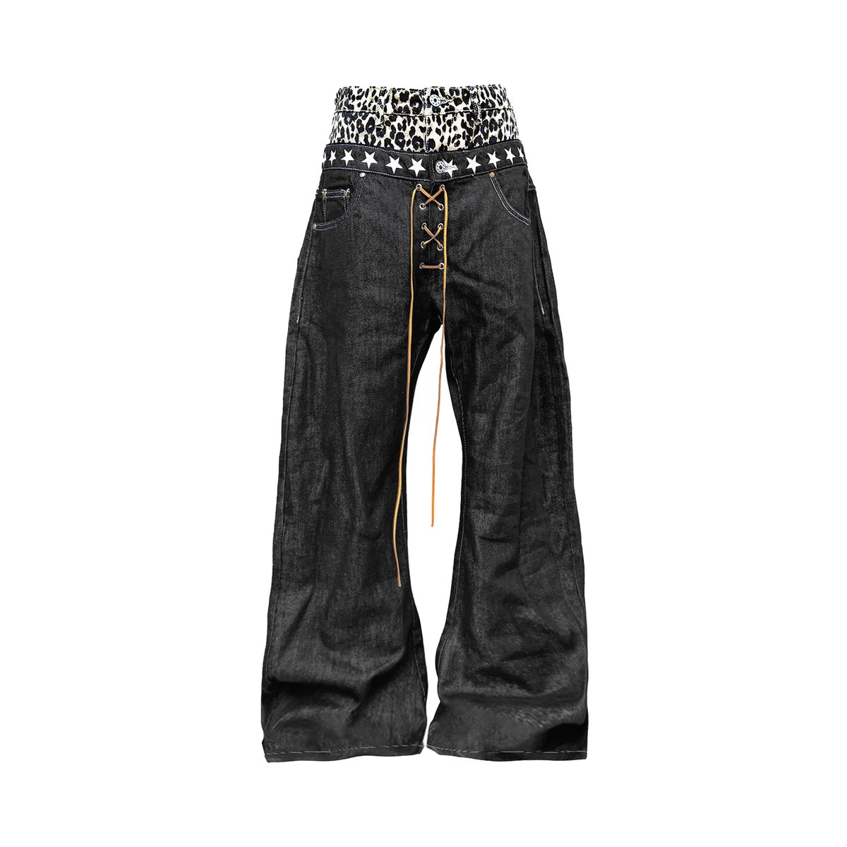 DETW Leopard Double-Waistband Curved Jeans