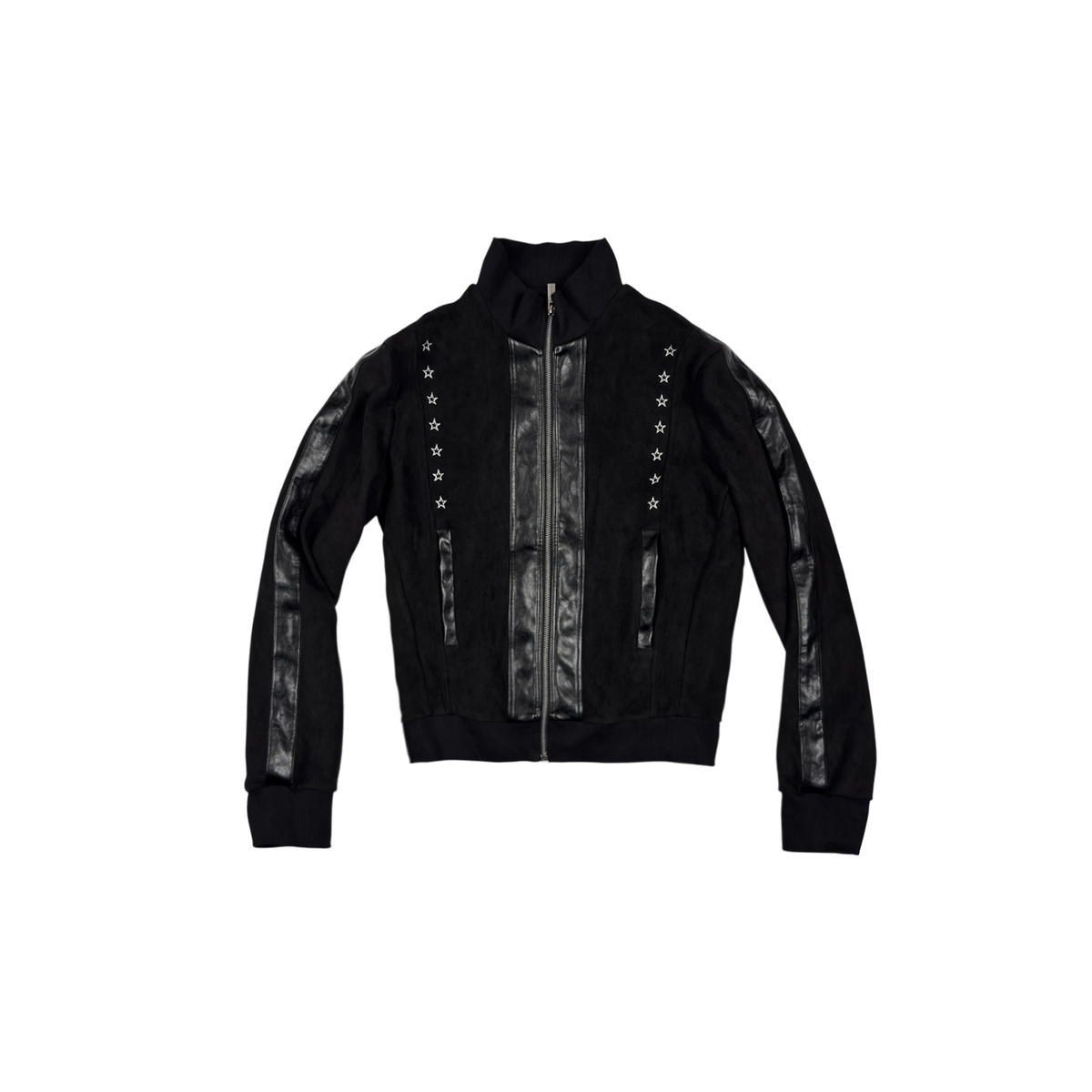 SAXGENWON Embroidered Spliced Suede Stand-Collar Jacket