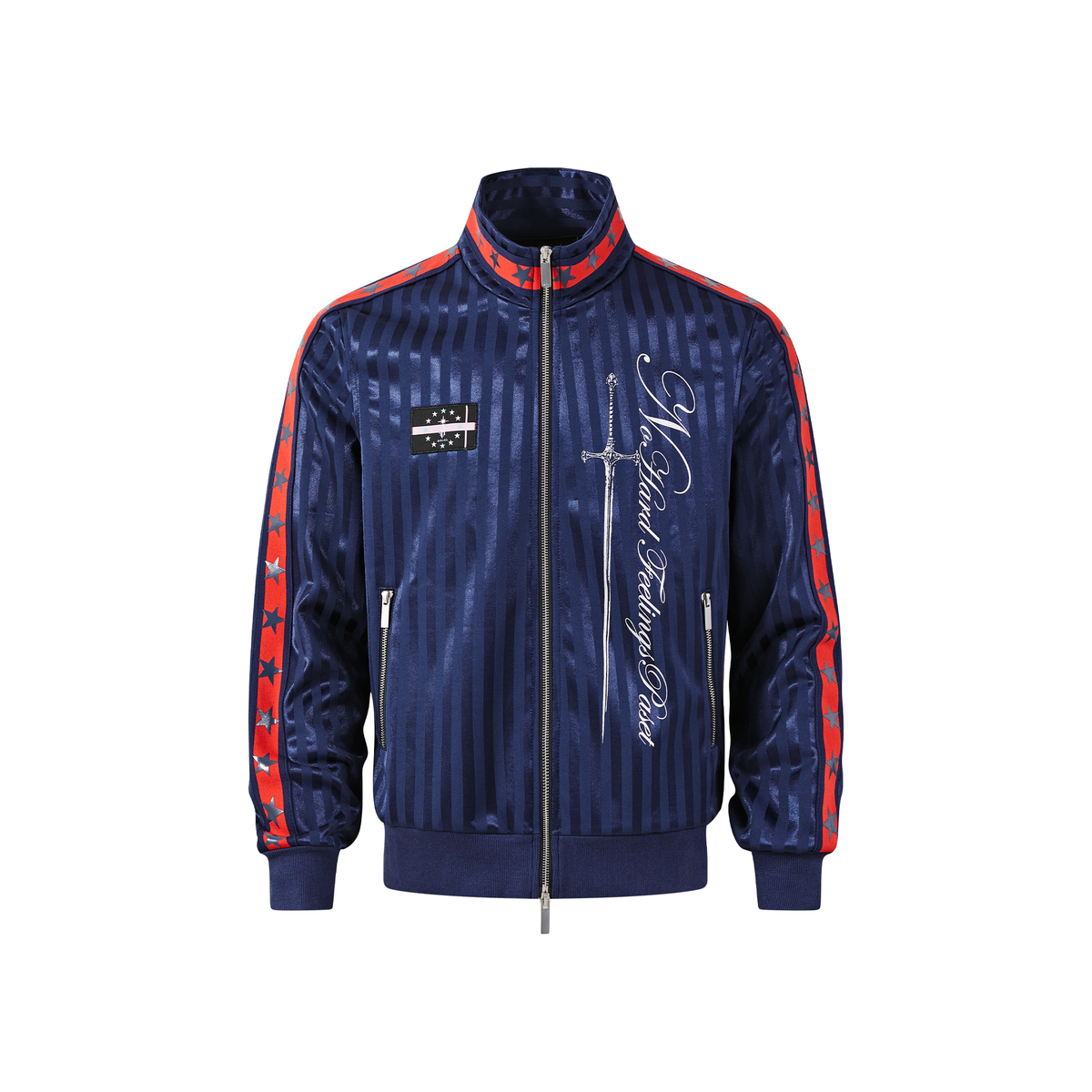 PASET Striped Star-Graphic Spliced Stand-Collar Zip Jacket